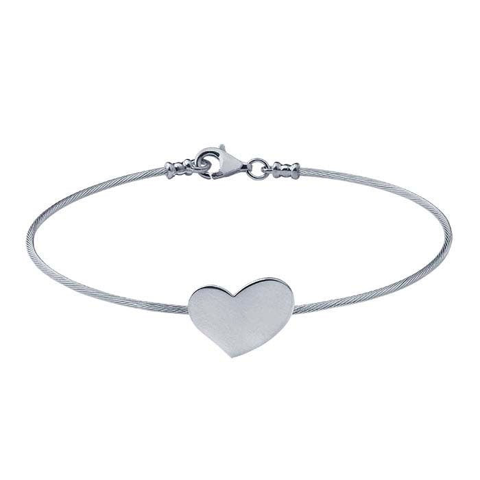Sterling Silver Cable Wire Bracelet with Heart Charm - Personalized Engraved Jewelry for Women - Custom DIY Gift for Anniversary, Birthday & Valentine's Day - Perfect for Everyday Wear & Special Occasions
