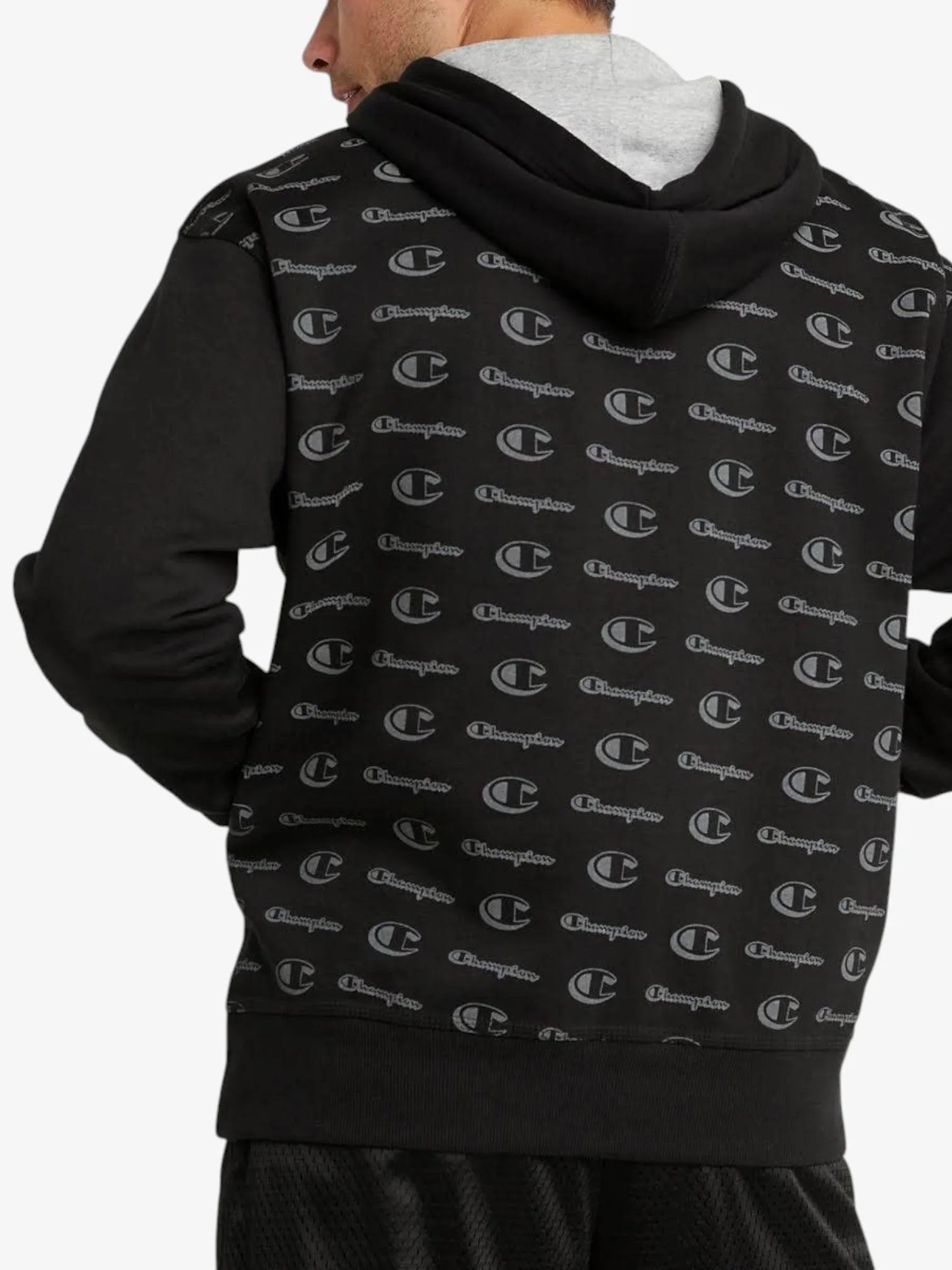 Champion Multilogo Black Hoodie for Men & Women - Cozy Winter Pullover for Casual Wear & Outdoor Activities