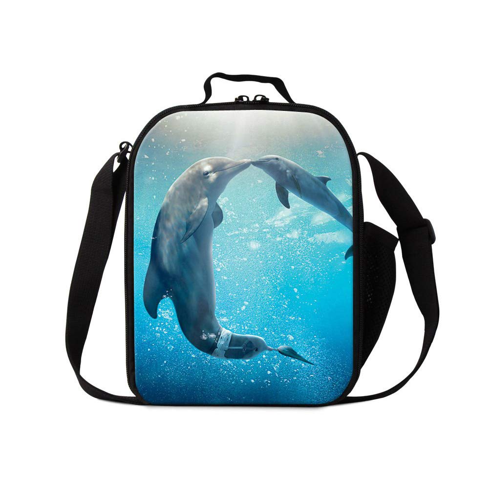 Cute Dolphin & Shark Print Insulated Lunch Bags for Kids - Leakproof Cooler Lunch Box for School, Picnic & Outdoor Activities - Perfect for Girls & Boys