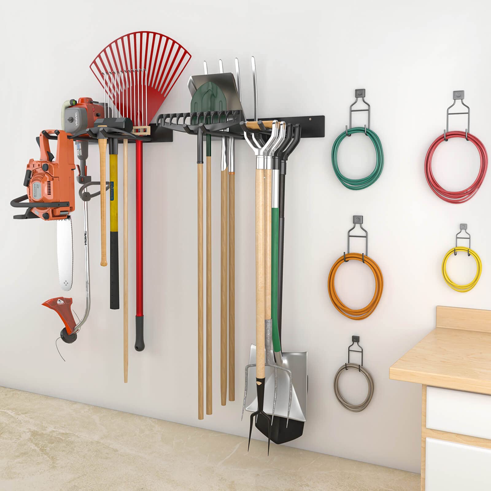 Godboat Heavy-Duty Wall Mount Garage Storage Organizer - 4 Hook Yard Tool Rack with 320 lbs Capacity - Space Saving Garage Shelving for Garden Tools, Bikes & Sports Equipment - Perfect Father's Day Gift for Dad & DIY Enthusiasts (Workshop, Garage, Shed & Outdoor Organization)