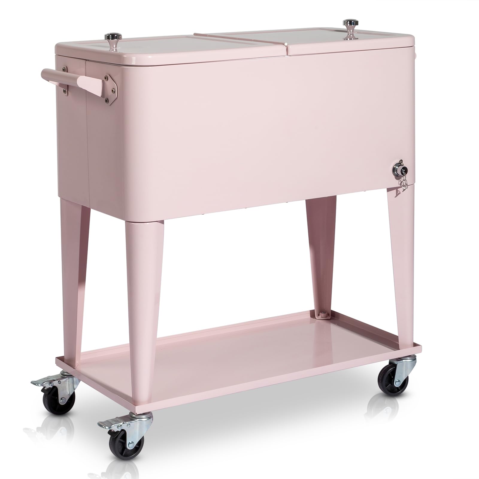 80 Quart Rolling Cooler Cart with Removable Shelf & Built-in Bottle Opener - Heavy Duty Outdoor Cooler for Camping, Beach, Tailgating & Backyard Parties
