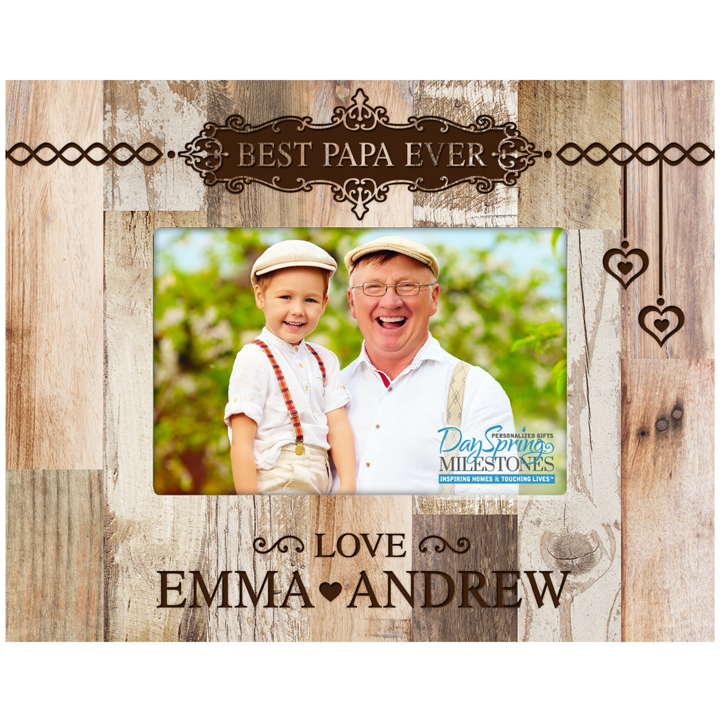 LifeSong Milestones Personalized Engraved Picture Frame for Dad - Custom Birthday Gift for Father - Best Papa Ever - Distressed Dark Faux Barnwood - Perfect for Father's Day, Retirement & Anniversary Gifts