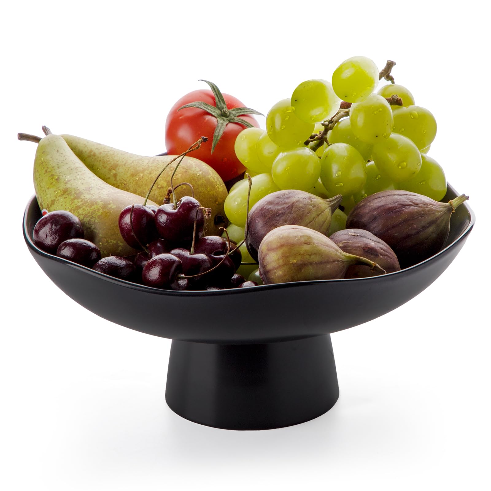 Nucookery 10-Inch Ceramic Fruit Bowl - Modern Matte Black Kitchen Countertop Decor for Fruits, Bread & Vegetables | Large Decorative Serving Basket for Dining Table, Pantry & Home Kitchen Storage