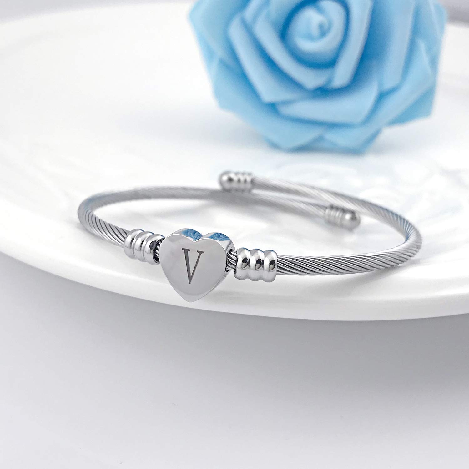 Personalized Initial Bracelet for Women - Custom Alphabet Letter Charm, Heart Cable Design, Dainty Jewelry Gift for Her - Perfect for Birthdays, Anniversaries, and Everyday Wear