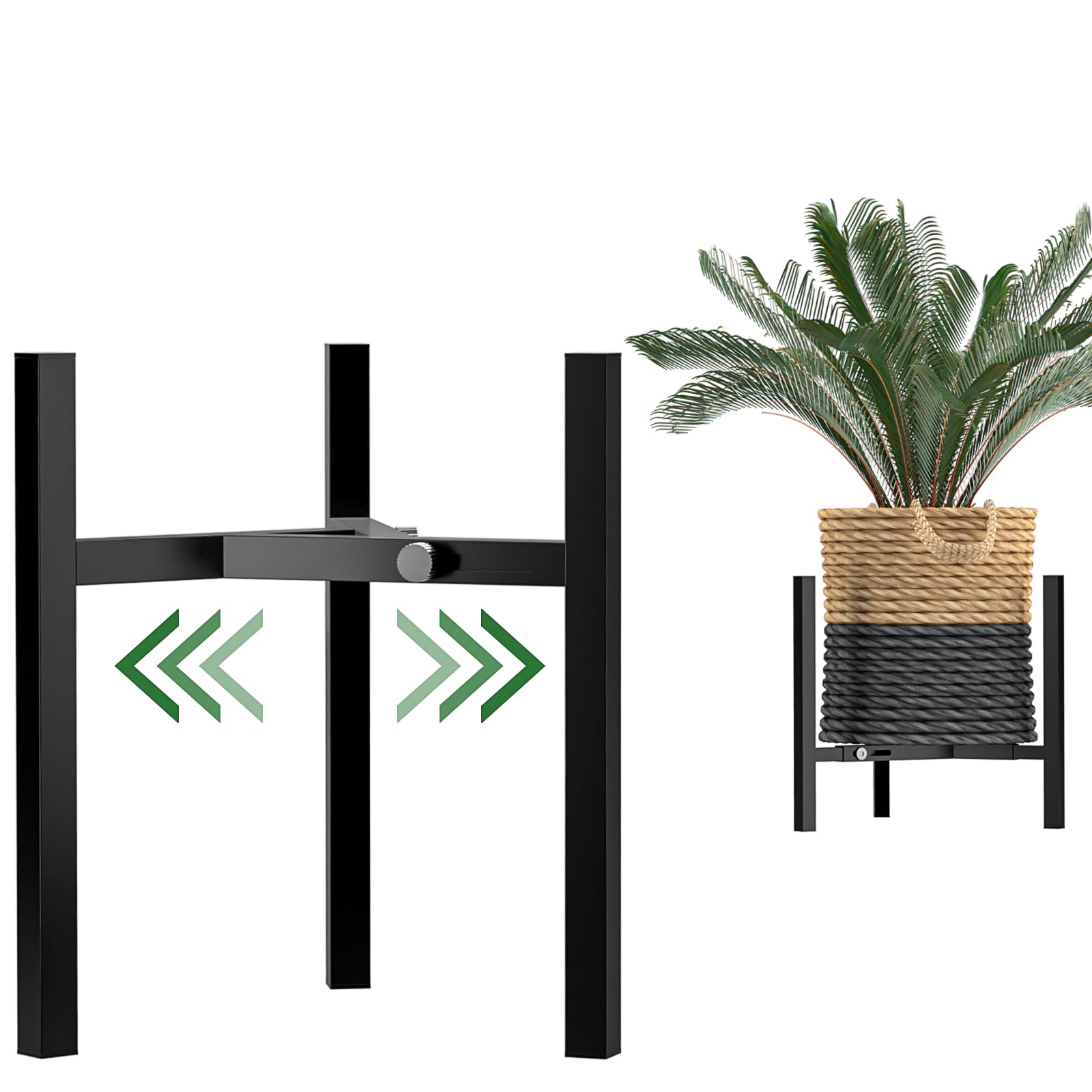 6-10.02 Inch Adjustable Black Plant Stand - No Tools Required, Freehand Mounted for Indoor/Outdoor Decor - Perfect for Shelves, Windowsills, and Balconies