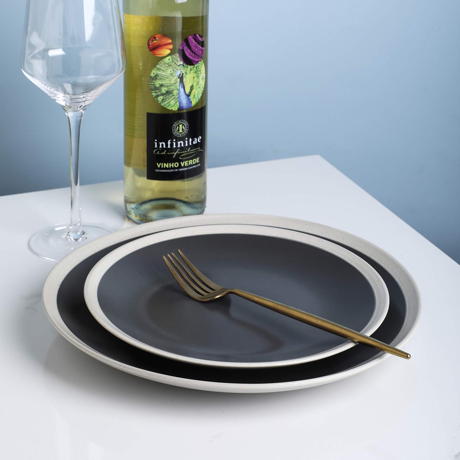 Stone Lain Serenity Stoneware Dish Set - 4 Elegant Salad Plates in Dark Gray & Cream | Perfect for Dinner Parties, Everyday Meals, and Stylish Table Settings