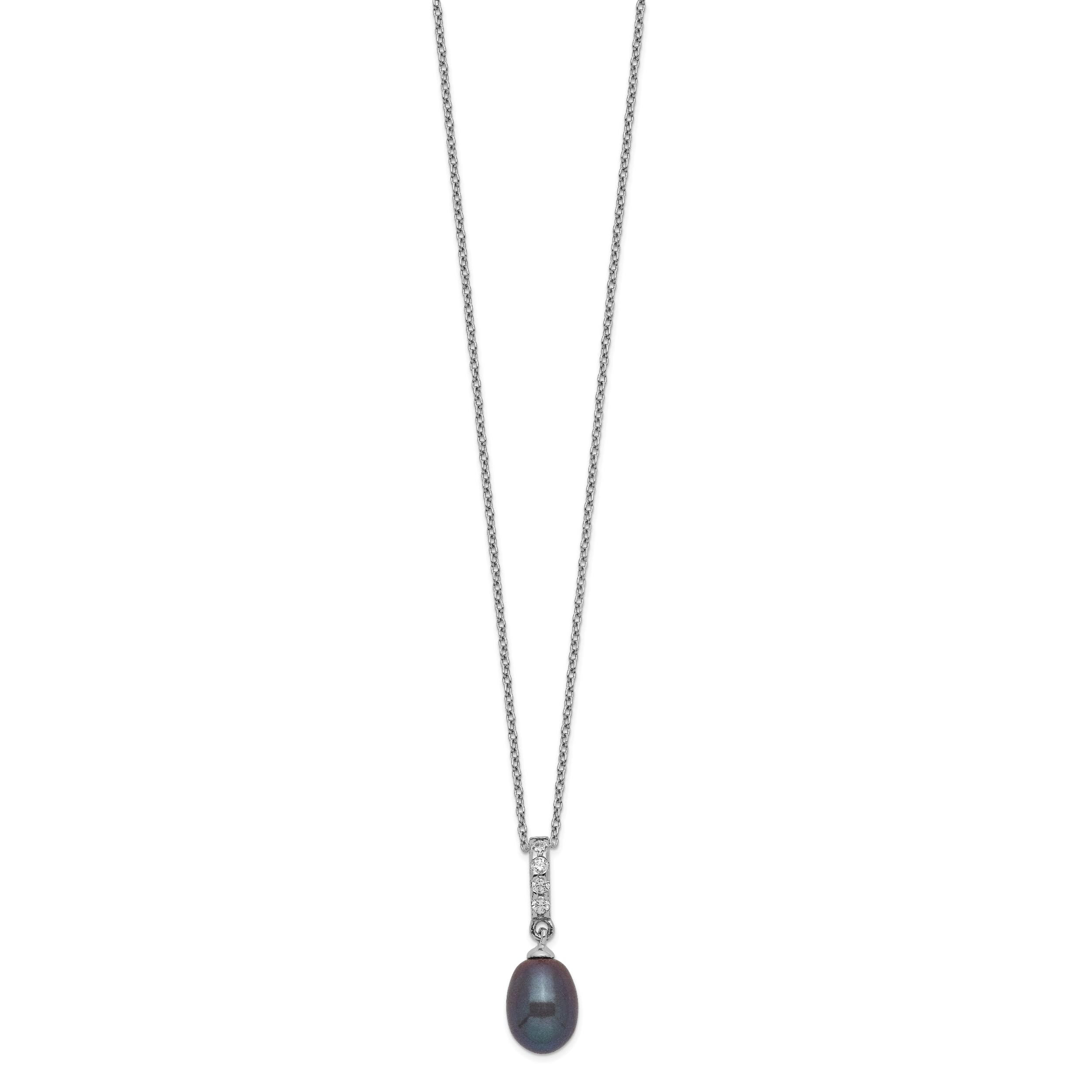 Elegant Sterling Silver Black FWC Pearl & CZ Necklace with Rhod-plat Finish | 8-9mm Pearl Size | Perfect for Weddings, Parties & Special Occasions