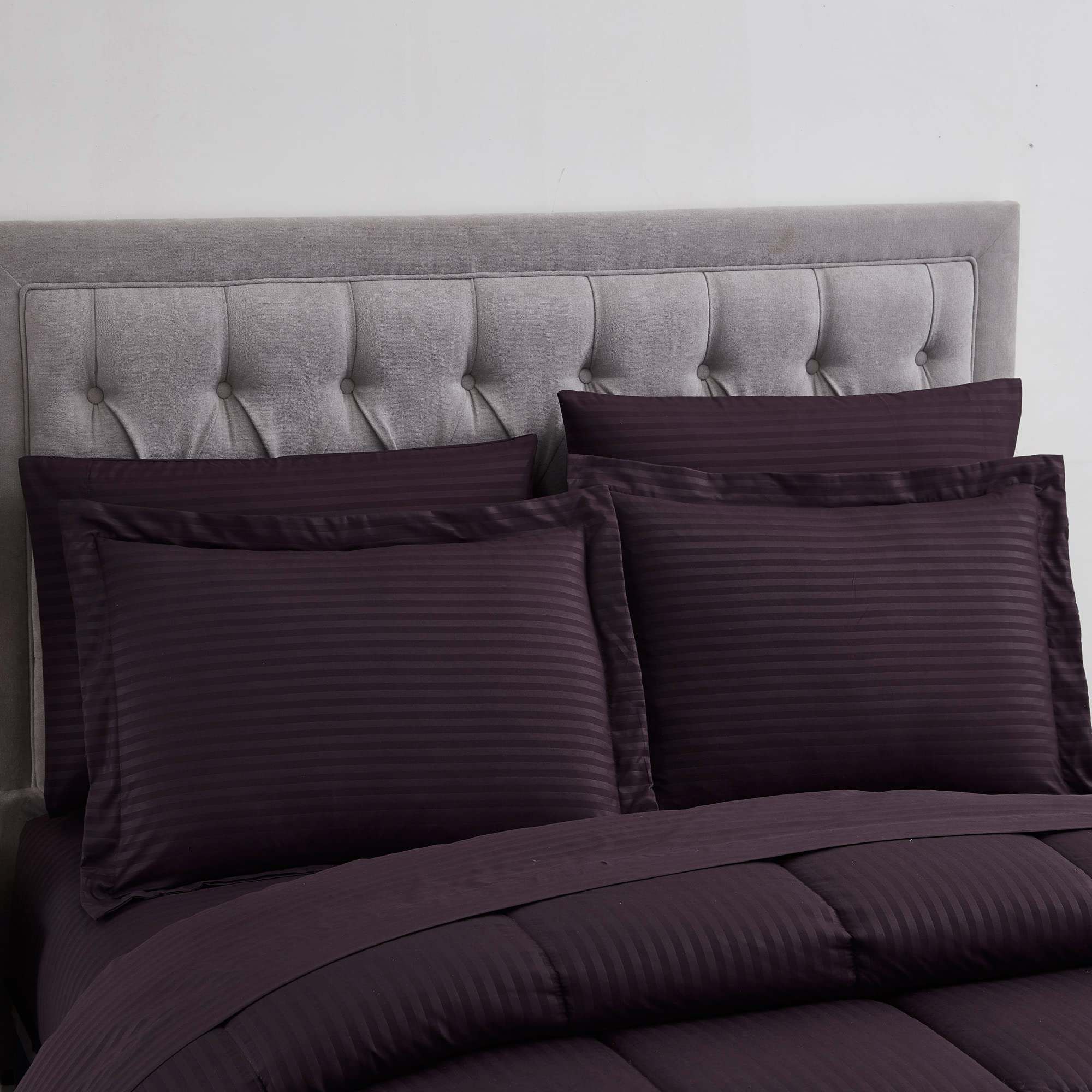 8-Piece Queen Comforter Set with Bed Skirt, Fitted Sheet, Flat Sheet & 4 Pillowcases - Dobby Purple Luxury Bedding for Master Bedroom & Guest Room Decor