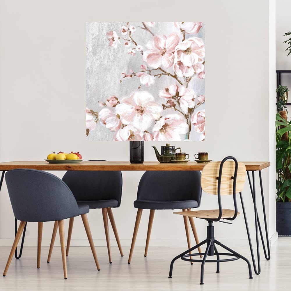 Spring Cherry Blossoms II Canvas Wall Art - 22x22 Inch Hand-Painted Floral Decor by Eva Watts - Perfect for Living Room, Bedroom, Office & Dining Area - Ready to Hang Home Decor for Spring Refresh & Housewarming Gifts