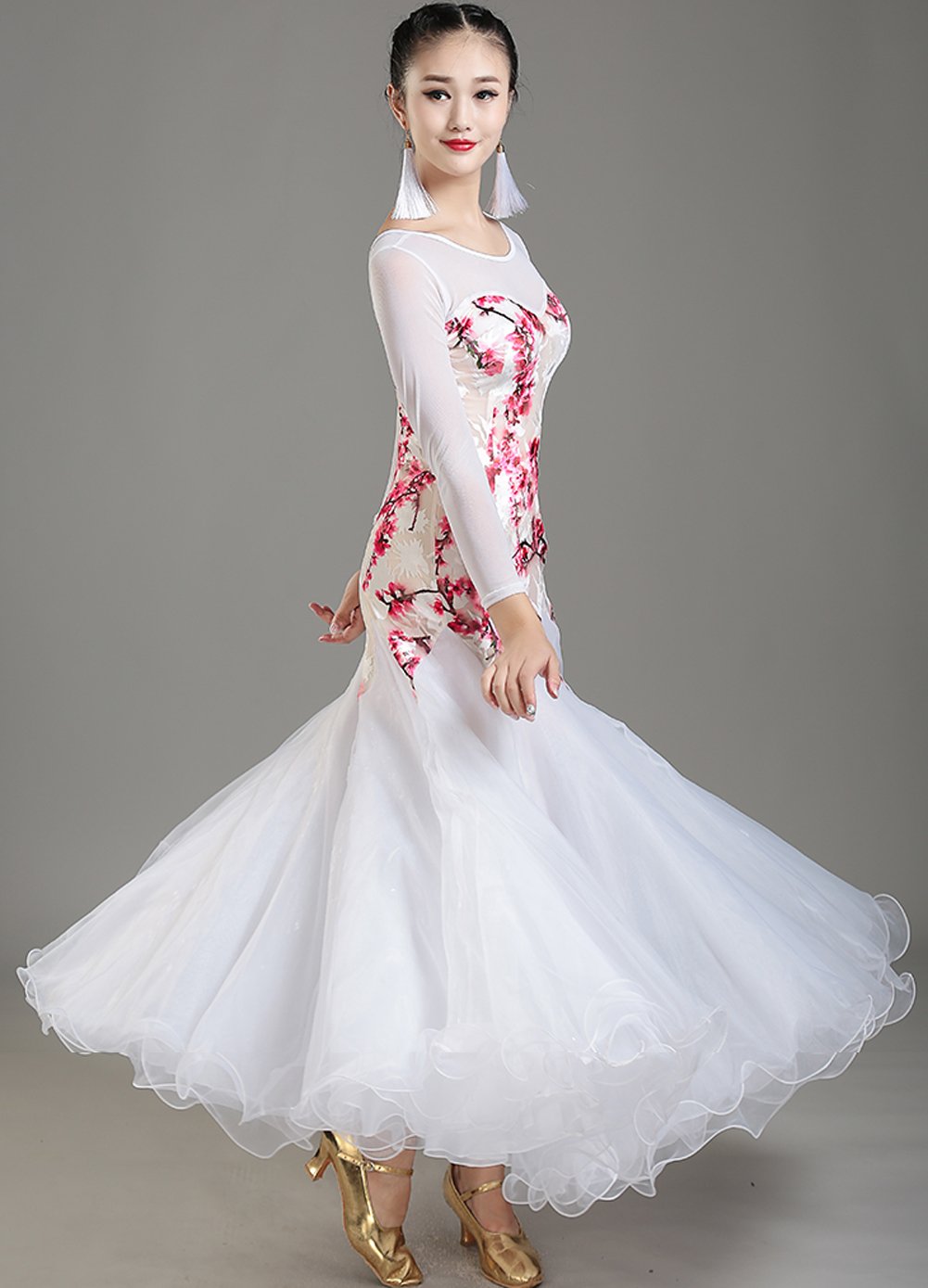 Elegant Women's Floral Ballroom Dance Dress for Waltz, Foxtrot & Standard Competition - Stunning Performance Gown for Professional Dancers & Social Events
