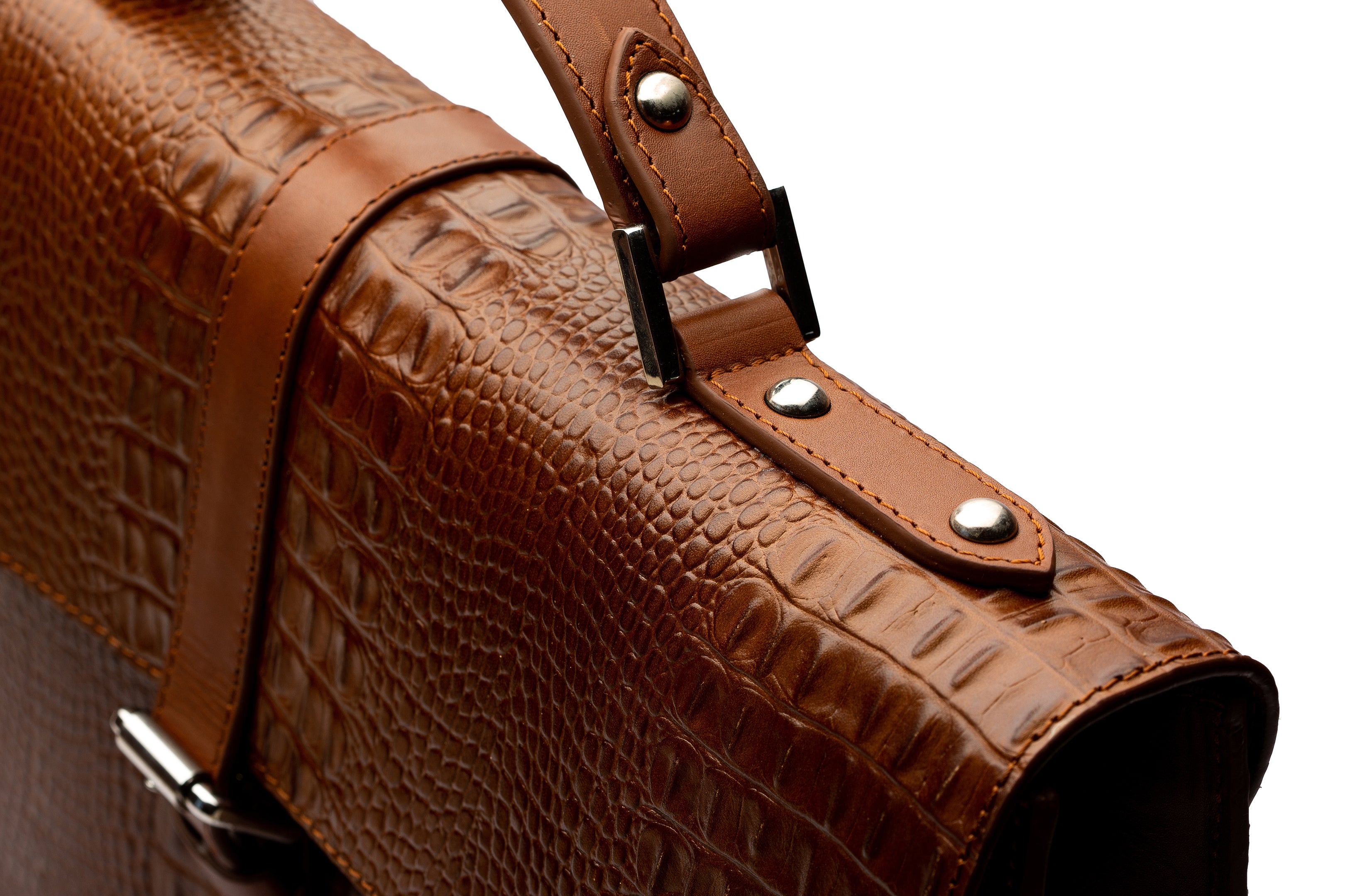 Premium Genuine Leather Laptop Briefcase - Crocodile Embossed Brown Business Bag for Men & Women | Perfect for Office, Travel & Professional Meetings