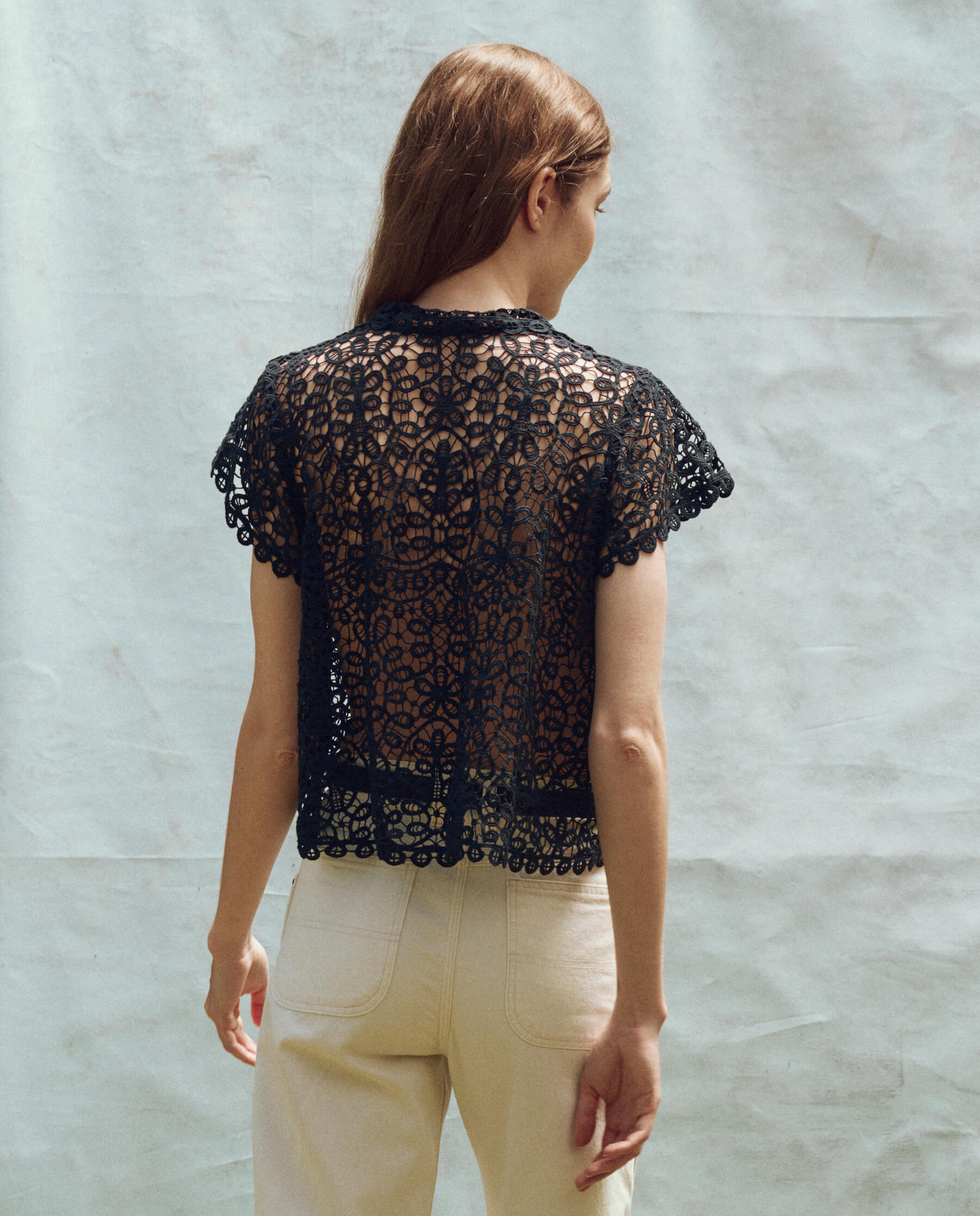 Lattice Top for Women - Navy Blue Lace Blouse - Perfect for Casual Outings, Dates, and Office Wear