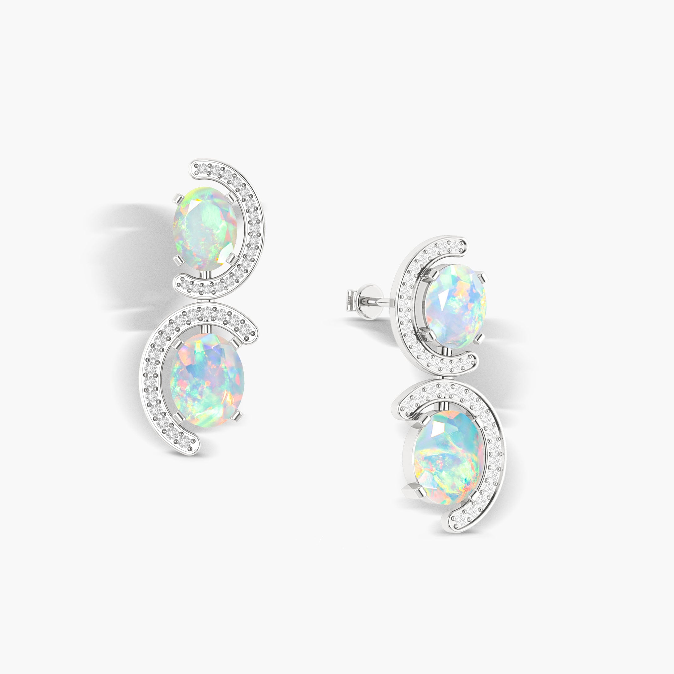Natural White Opal 'C' Shape Stud Earrings – Dainty Boho Jewelry for Women, Hypoallergenic Sterling Silver Earrings for Everyday Wear | Perfect for Gifts, Parties & Casual Outfits
