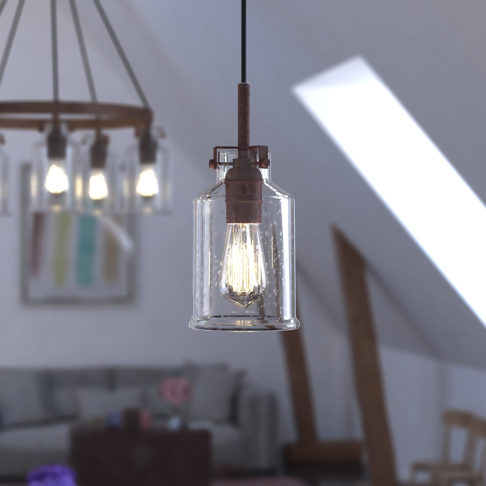 VAXCEL Milone Bronze Rustic Jar Mini Pendant Ceiling Light - Clear Glass Shade for Kitchen Island, Dining Room, or Bedroom Lighting