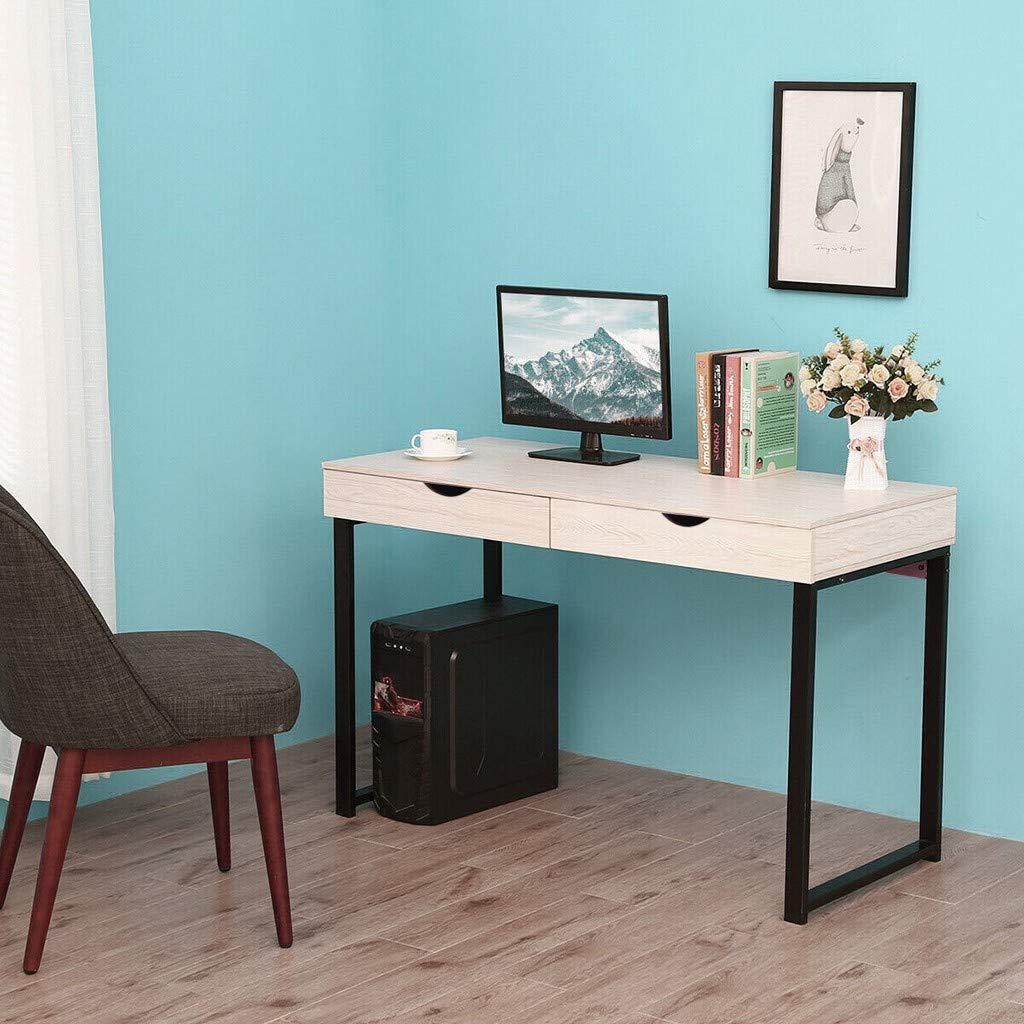 Modern White Computer Desk with Storage - Small Study & Home Office Table for Teens, Simple Design for Bedroom, Office, Dorm Room | Perfect for Remote Work, Online Learning & Gaming Setup