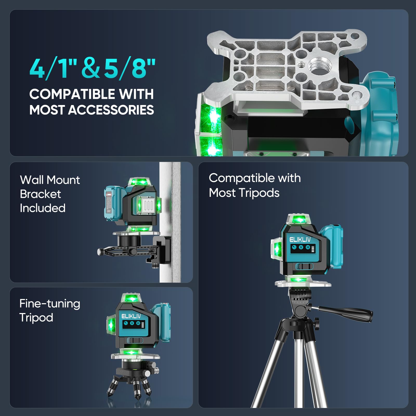 Elikliv 360 Self-Leveling Green Laser Level - 200Ft Range, 4x360° Cross Line Laser Tool for Construction & Picture Hanging | Rechargeable Battery (16Hrs) | Perfect for Home Renovation, Tile Installation and DIY Projects