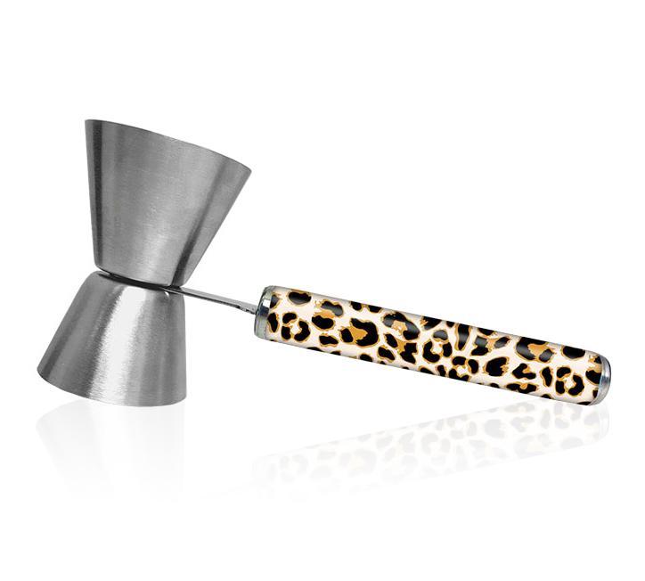 Premium Cheetah Print Jigger for Cocktails - Dual-Sided 0.75oz & 1.25oz Measuring Cup - Perfect for Bartenders, Home Bars & Mixology Enthusiasts