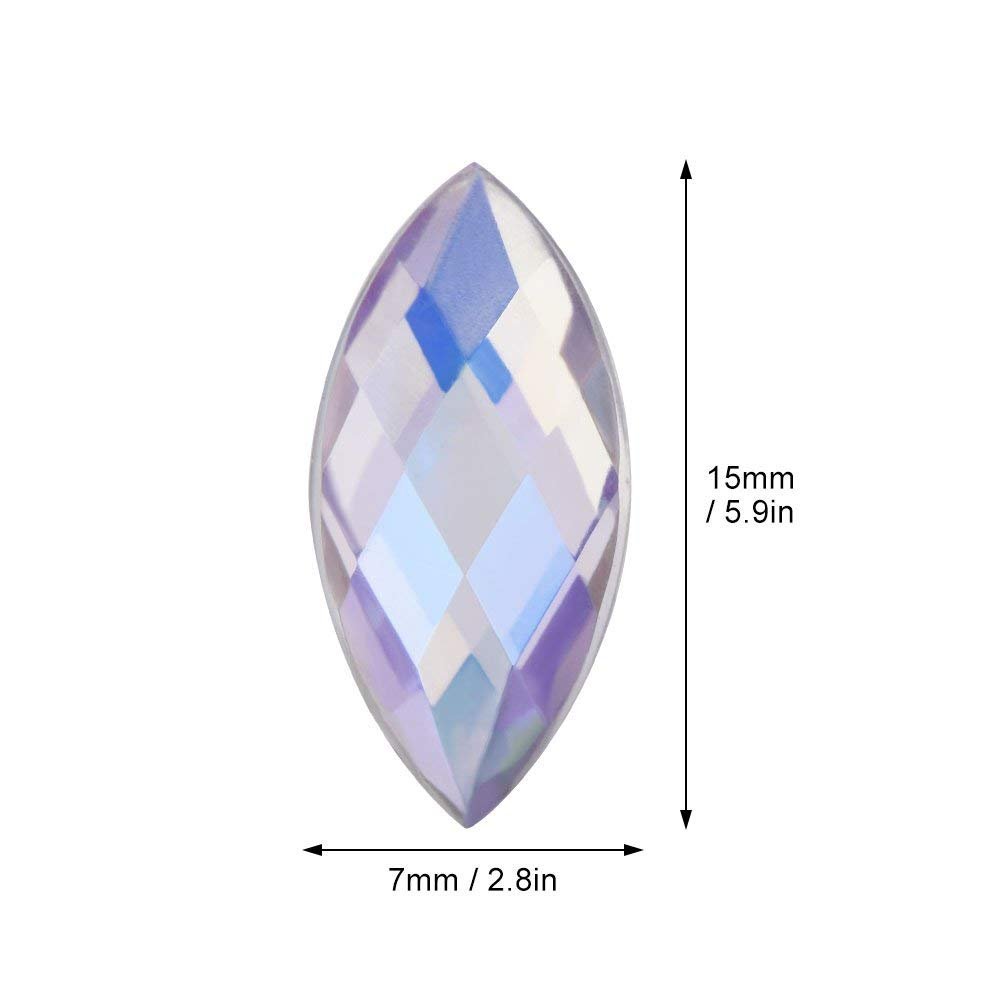 500PCS Crystal Rhinestones Gems AB Acrylic Flat Back Horse Eye Shaped Diamond Beads - 7X15mm White for DIY Crafts, Clothing, Shoes & Bag Decoration - Perfect for Wedding, Costume & Home Decor Projects