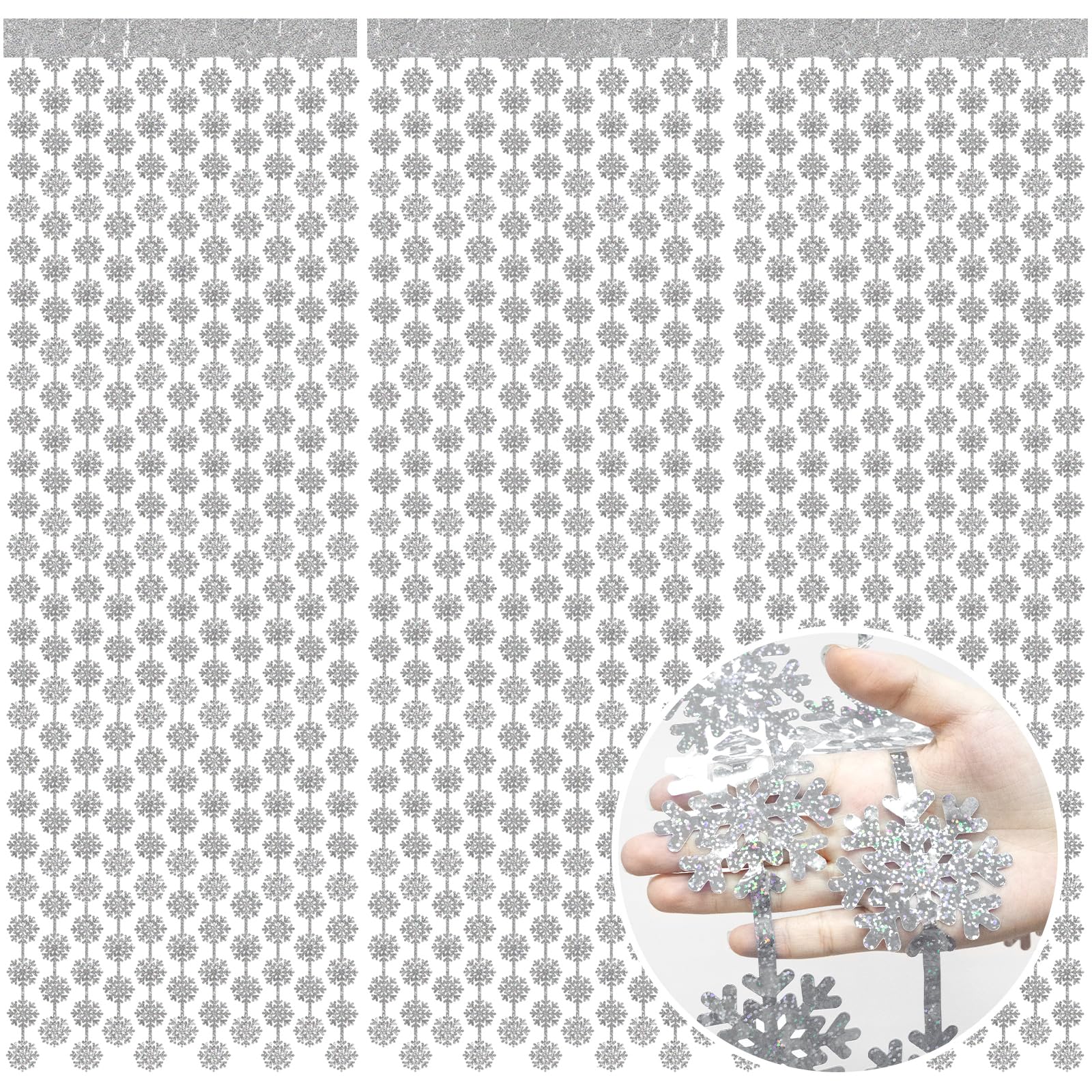 Silver Snowflake Foil Fringe Curtains - 3 Pack Iridescent Hanging Snowflake Streamers for Winter Wonderland Christmas Party Decor | Perfect for Holiday Home, Office & Wedding Decorations