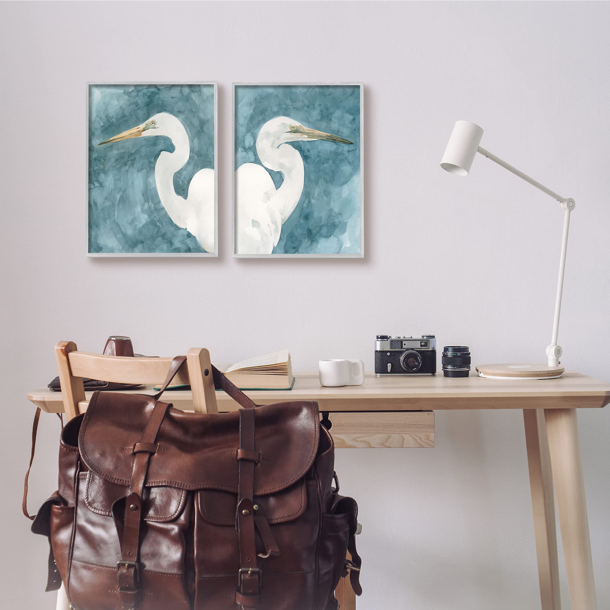 Stupell Industries Framed Wall Art Set - 2pc Nautical Cranes & Bird Portraits Abstract Blue Sky Design by Emma Caroline Gray, 11x14 Inches - Perfect for Coastal, Beach House & Boho Home Decor