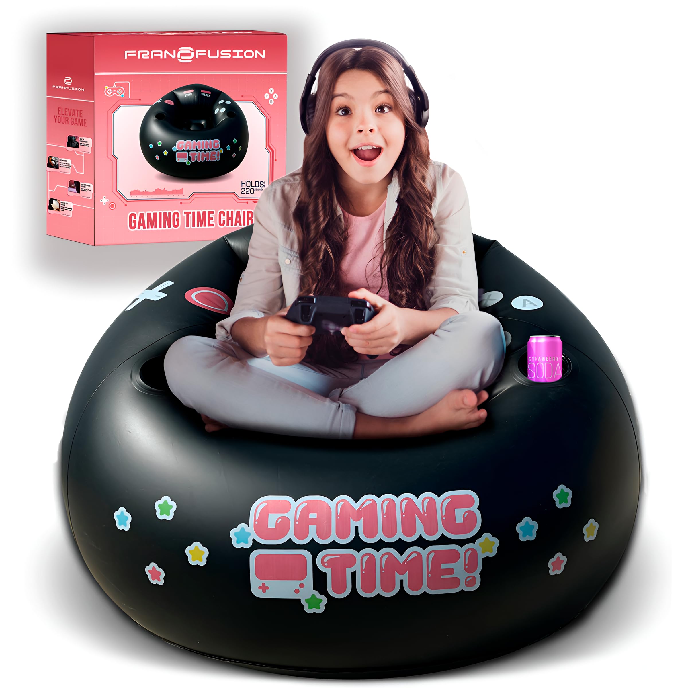 Inflatable Gaming Chair for Kids & Teens - Comfortable Bean Bag Chair with Cup Holders & Side Pocket - Ergonomic Gaming Seat for Boys & Girls Ages 4-12 - Perfect for Bedroom, Game Room & Dorm Decor