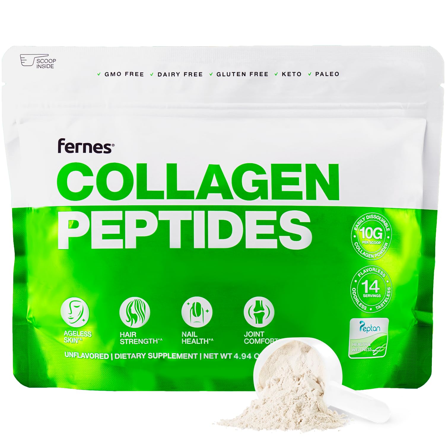 Hydrolyzed Collagen Peptides Powder - Grass Fed Type I & III Collagen Supplement for Joint, Skin, Hair & Nail Health - Keto & Paleo Friendly - Unflavored Protein Powder (4.9 oz, 14 Servings) - Perfect for Smoothies, Coffee & Baking Recipes