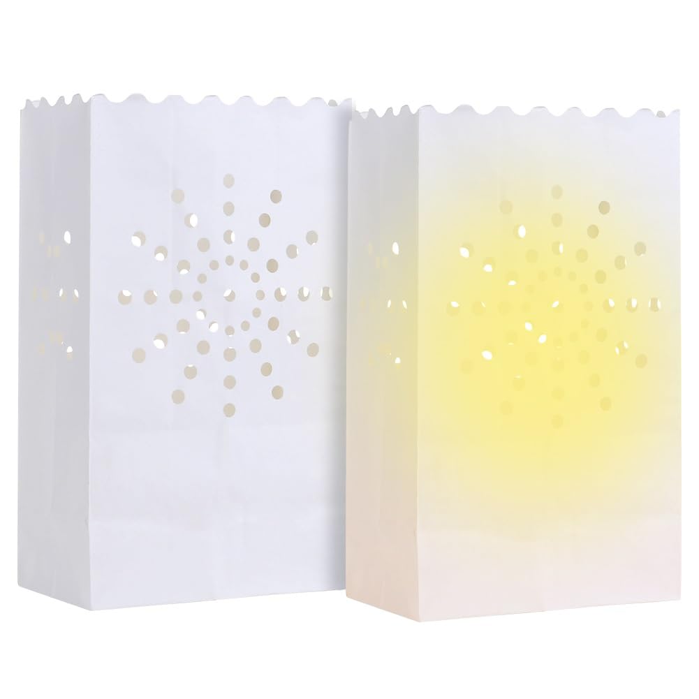 20 Pack White Kraft Paper Luminary Bags - Decorative Lanterns for Valentine's Day, Christmas, Thanksgiving Party Decor - Perfect for Weddings, Engagement Proposals & Outdoor Events - Creates Warm Ambient Lighting for Romantic Evenings & Holiday Celebrations