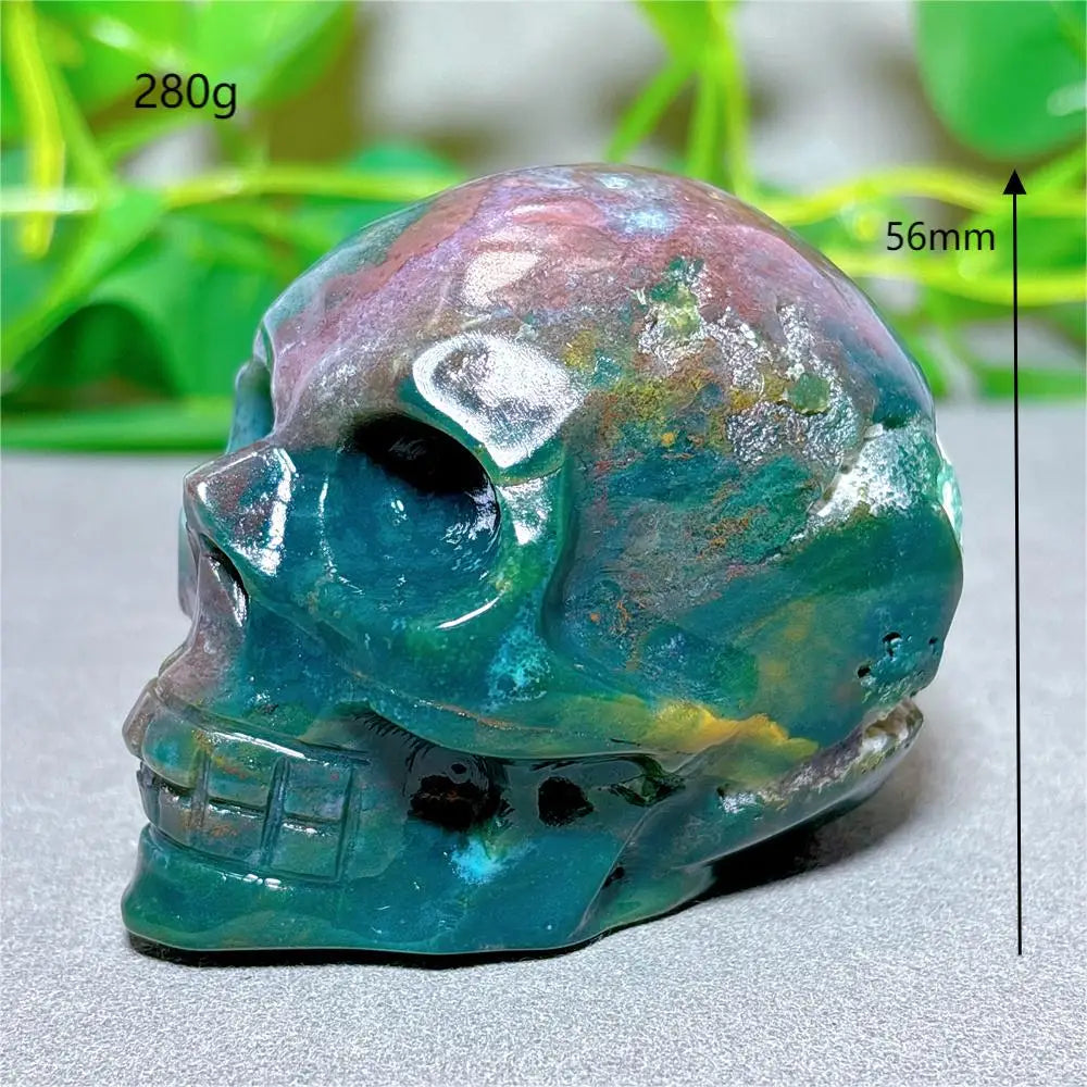 Natural Ocean Jasper Skull Crystal - Healing Quartz Stone for Meditation, Energy Work & Spiritual Gifts | Halloween Decor, Mineral Collection & Craft Supplies | Perfect for Home Altar, Yoga Space & Witchy Aesthetic