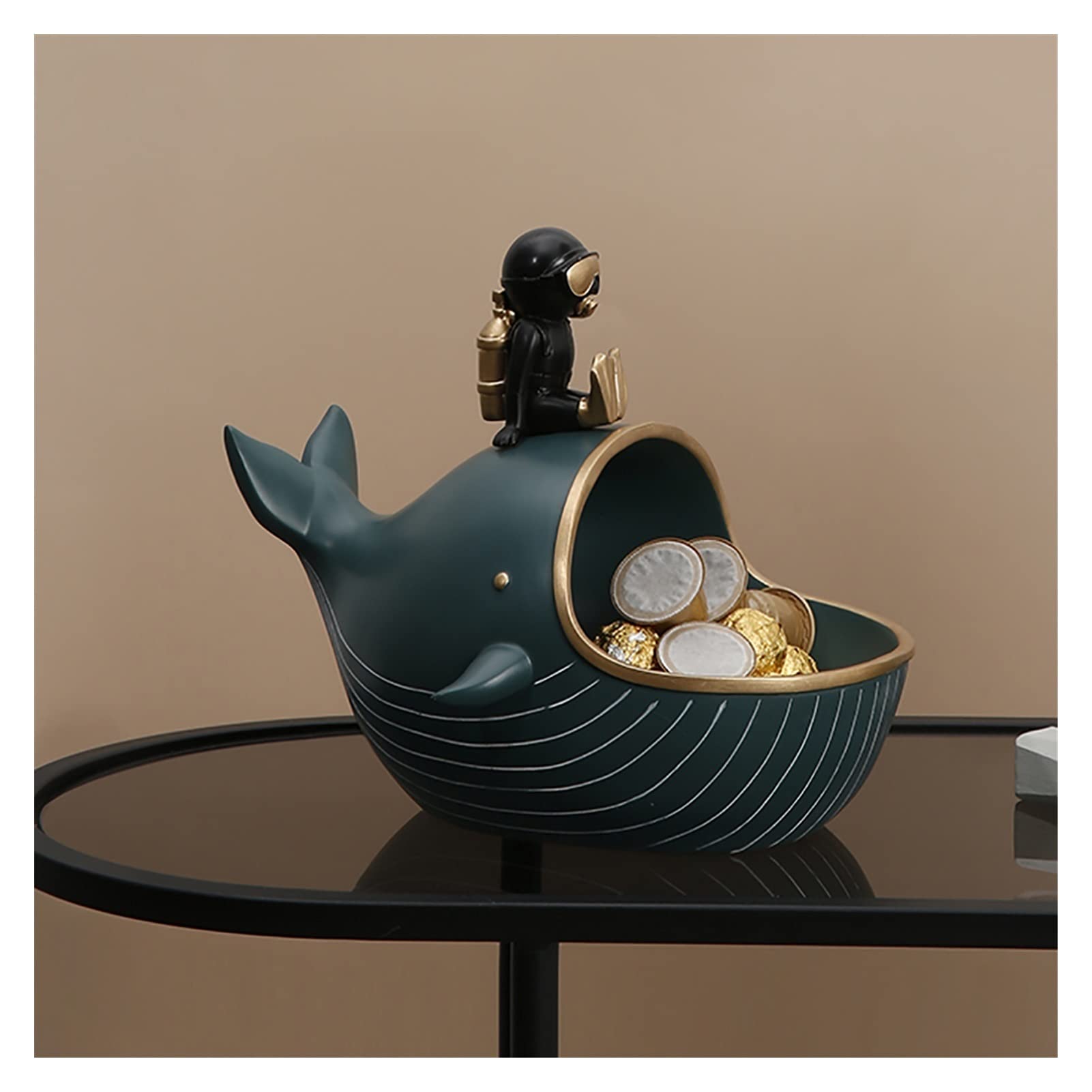 WOYIN Creative Desk Storage Box & Jewelry Organizer Bowl - Resin Whale Figurine Key Holder, Candy Dish for Home Office Decor | Perfect for Keys, Jewelry, Small Items | Green Desktop Organizer for Bedroom, Living Room & Workspace