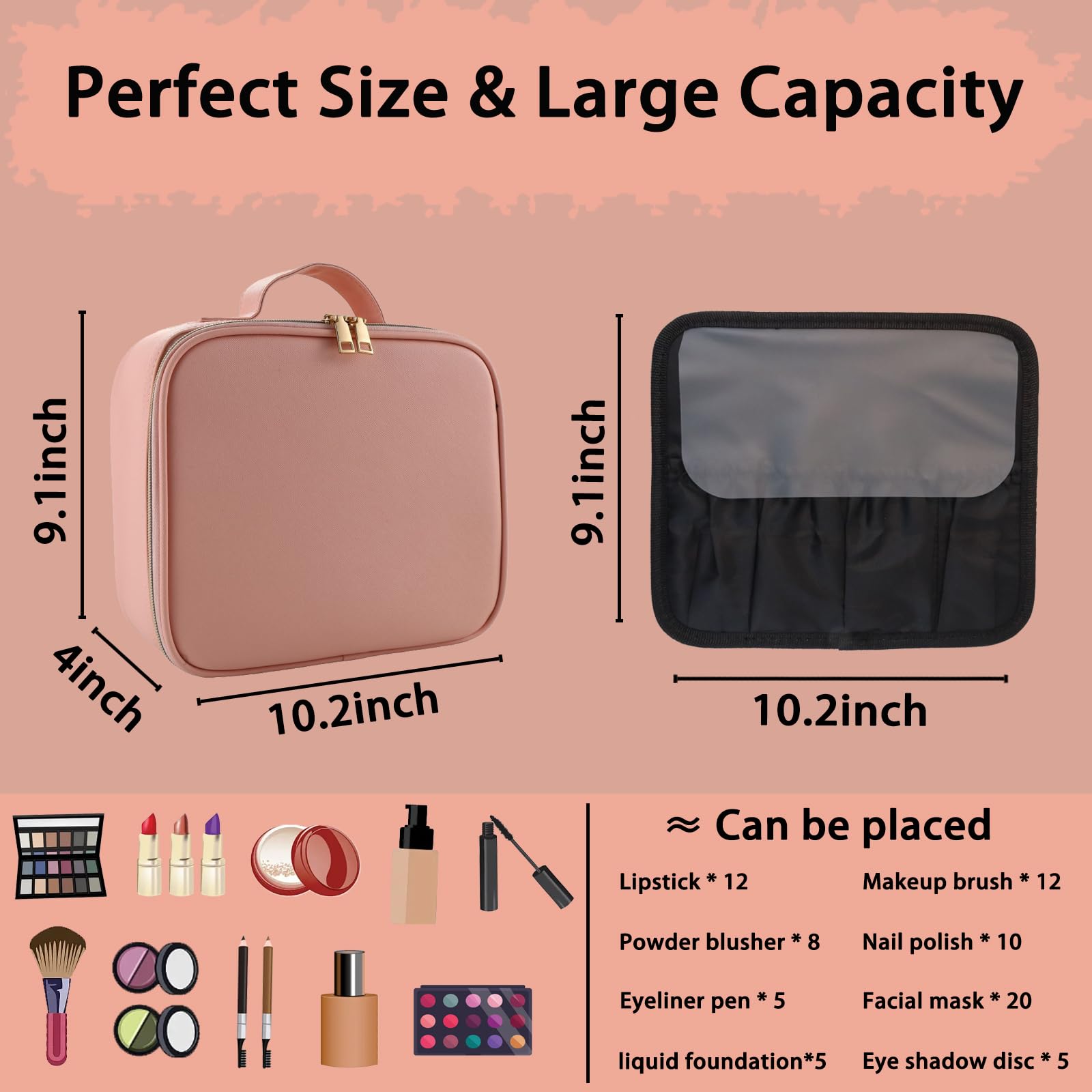 LED Lighted Travel Makeup Bag with Adjustable Dividers - Portable Cosmetic Organizer with 3-Color Lighting, Pink Makeup Case for Women | Perfect for Travel, Home Vanity & On-the-Go Touchups