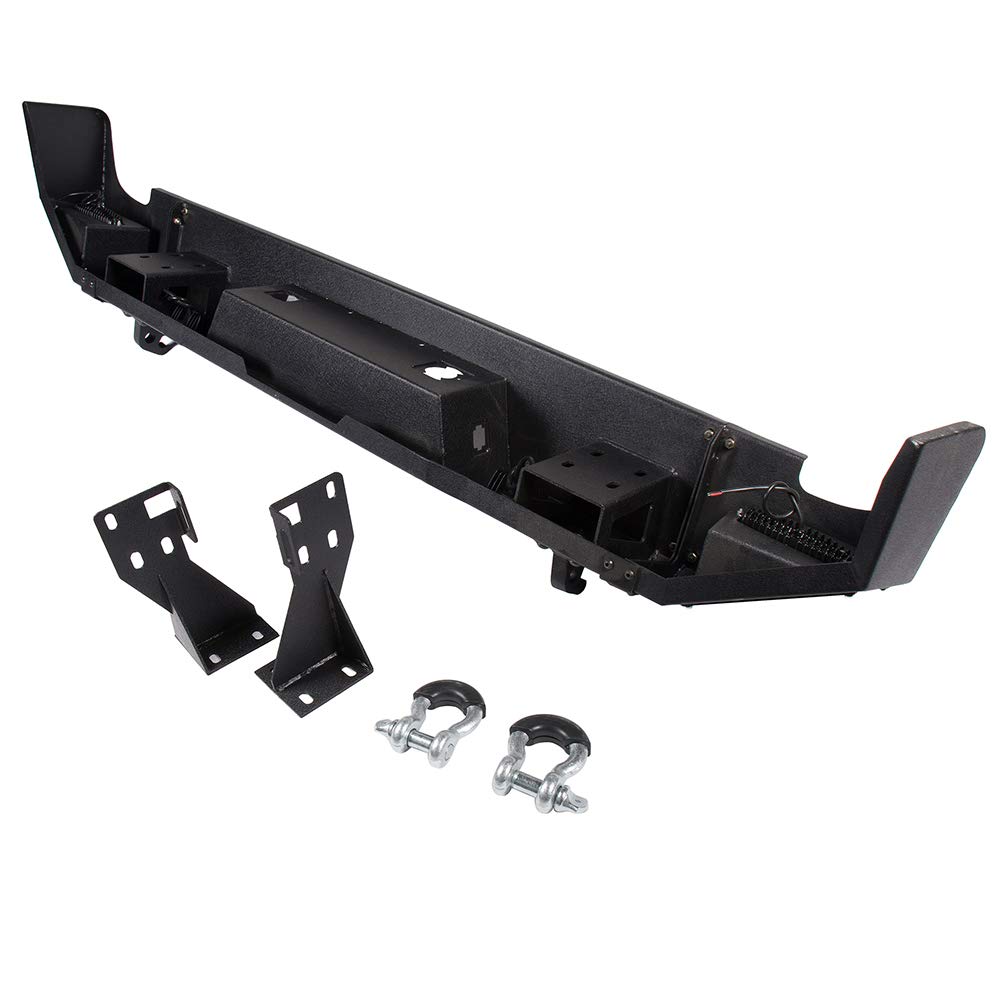 ECCPP Textured Black Rear Bumper with D-Ring & LED Lights Compatible with 2007-2013 Chevrolet Silverado 1500 & GMC Sierra 1500 Pickup Trucks - Off-Road Protection & Enhanced Style