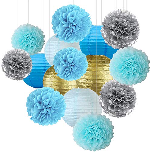 15-Piece Decorative Paper Party Pack - Colorful Paper Lanterns & Pom Pom Balls for Birthday, Wedding & Home Decor