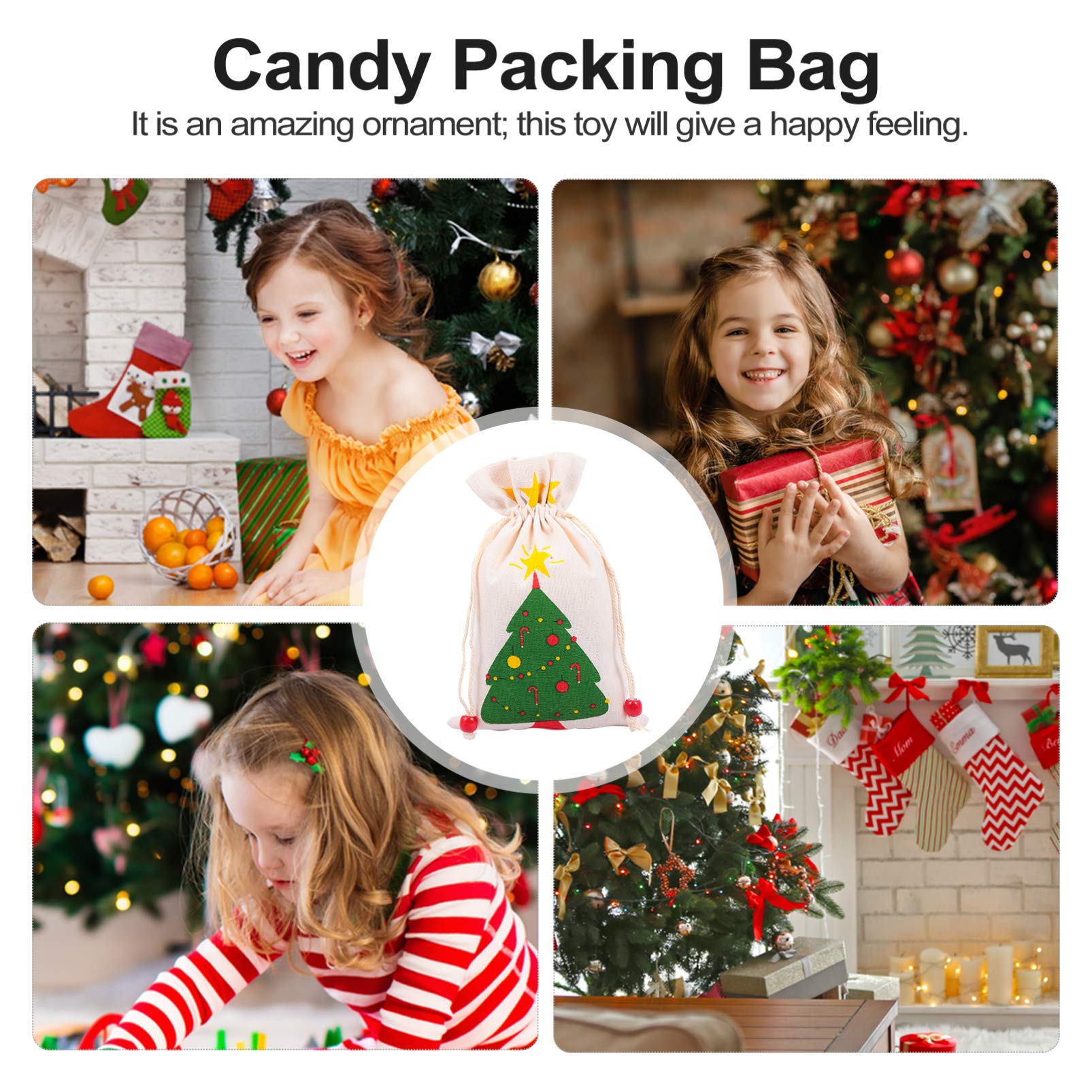 Hemoton 6Pcs Christmas Drawstring Bags - Xmas Party Favors, Holiday Treat Bags, Cotton Storage Sacks for Candy, Gifts & Ornaments - Perfect for Christmas Parties, Gift Wrapping & Festive Decorations