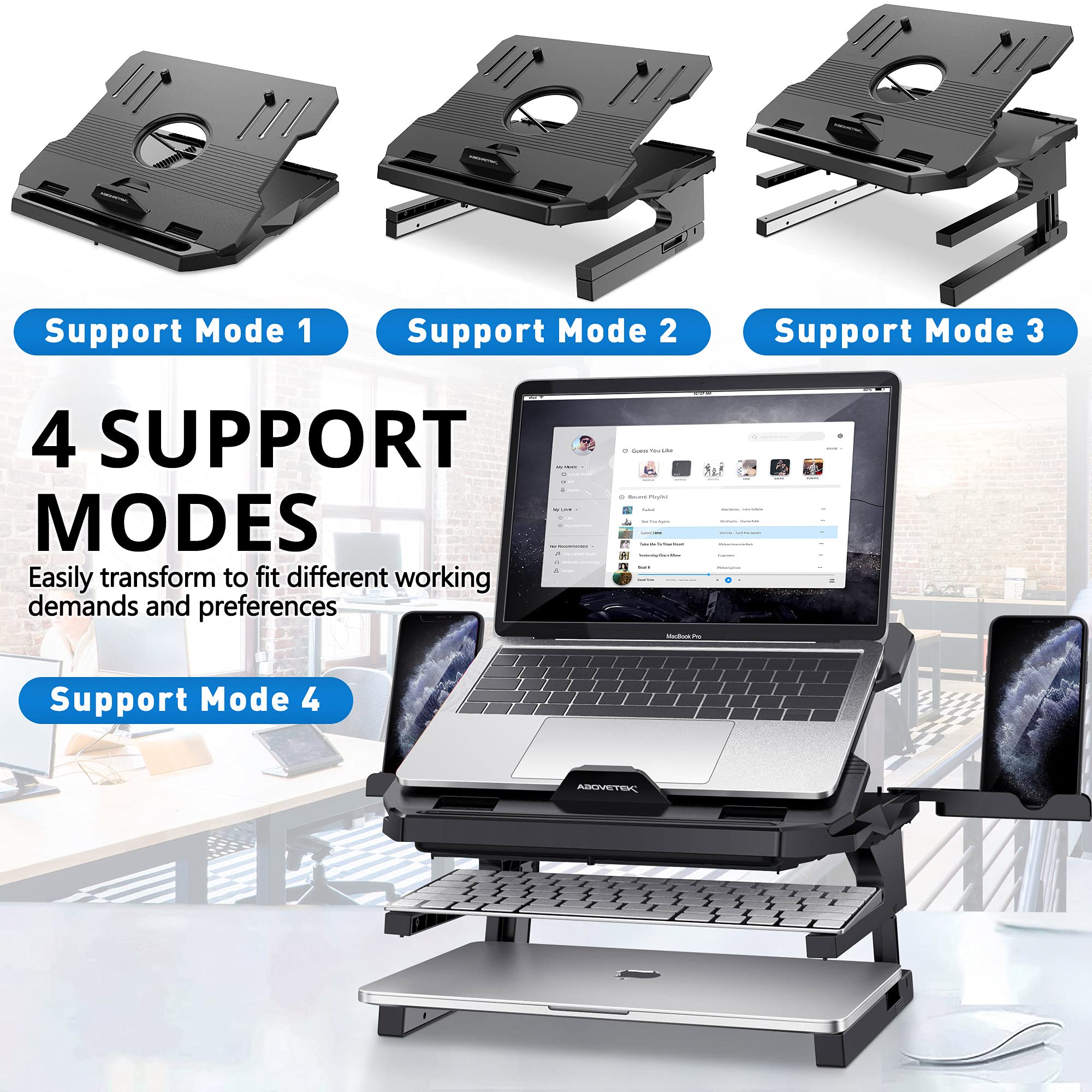 Adjustable Laptop Stand with 360° Rotation & Phone Holder for 10-17