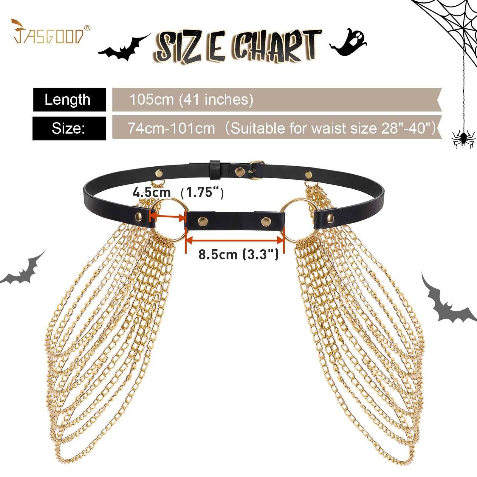 JASGOUN Punk Waist Chain Belt - Black Leather Layered Body Jewelry for Women & Girls | Gothic Belly Chain for Nightclub, Rave, Festival & Biker Fashion Accessories