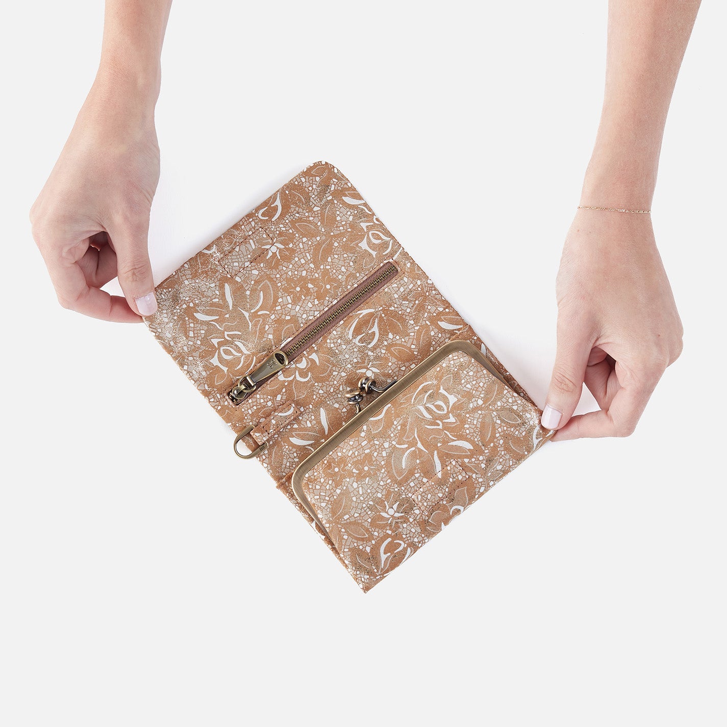 Ross Bead Wristlet Handbag - Printed Leather Crossbody Purse with Gilded Petals Design for Women | Perfect for Parties, Weddings & Evening Events