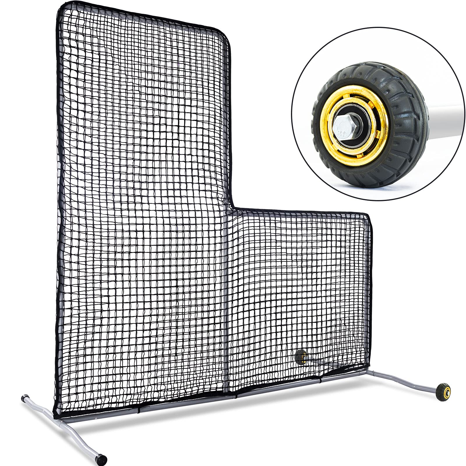 Kapler 7x7FT Baseball Pitching Protective L Screen with Wheels - Portable Softball Pitcher Safety Net with Black Mesh for Easy Movement | Perfect for Baseball Practice, Softball Training & Backyard Drills