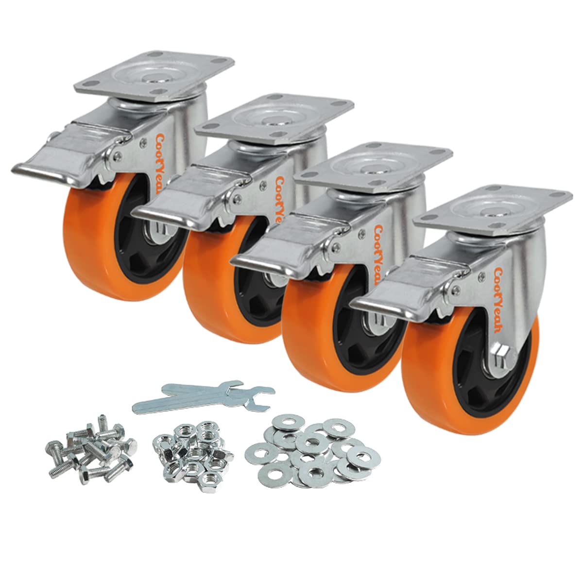 CoolYeah 4 Inch Heavy Duty Swivel Caster Wheels with Brake - Set of 4 for Smooth Mobility | Perfect for Furniture, Carts, Workbenches & Industrial Equipment