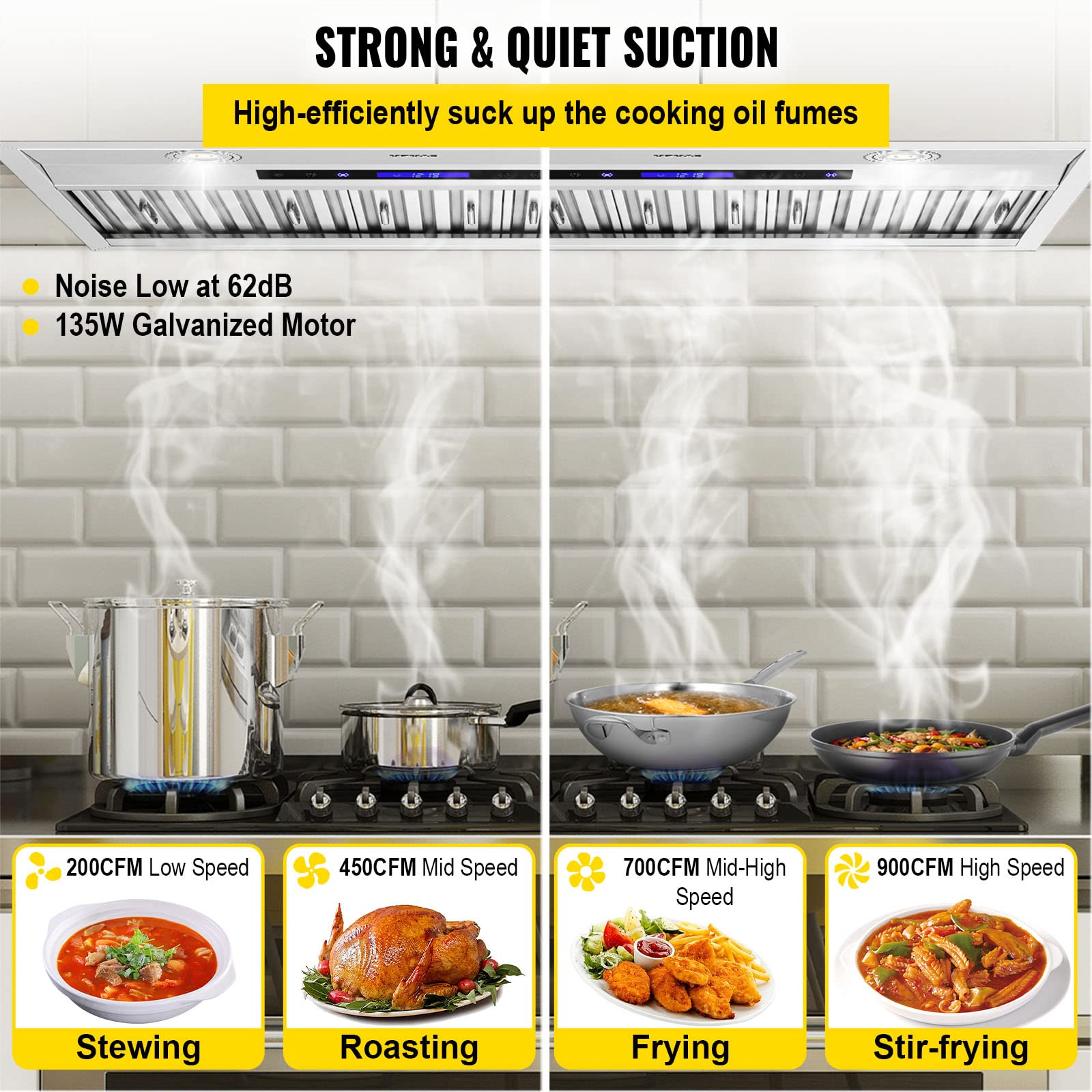 VEVOR 30 Inch 900CFM 4-Speed Stainless Steel Insert Range Hood with Touch & Remote Control, LED Lights & Baffle Filters - Ducted/Ductless Convertible Kitchen Vent Hood for Home Cooking - ETL Certified Commercial-Grade Ventilation System