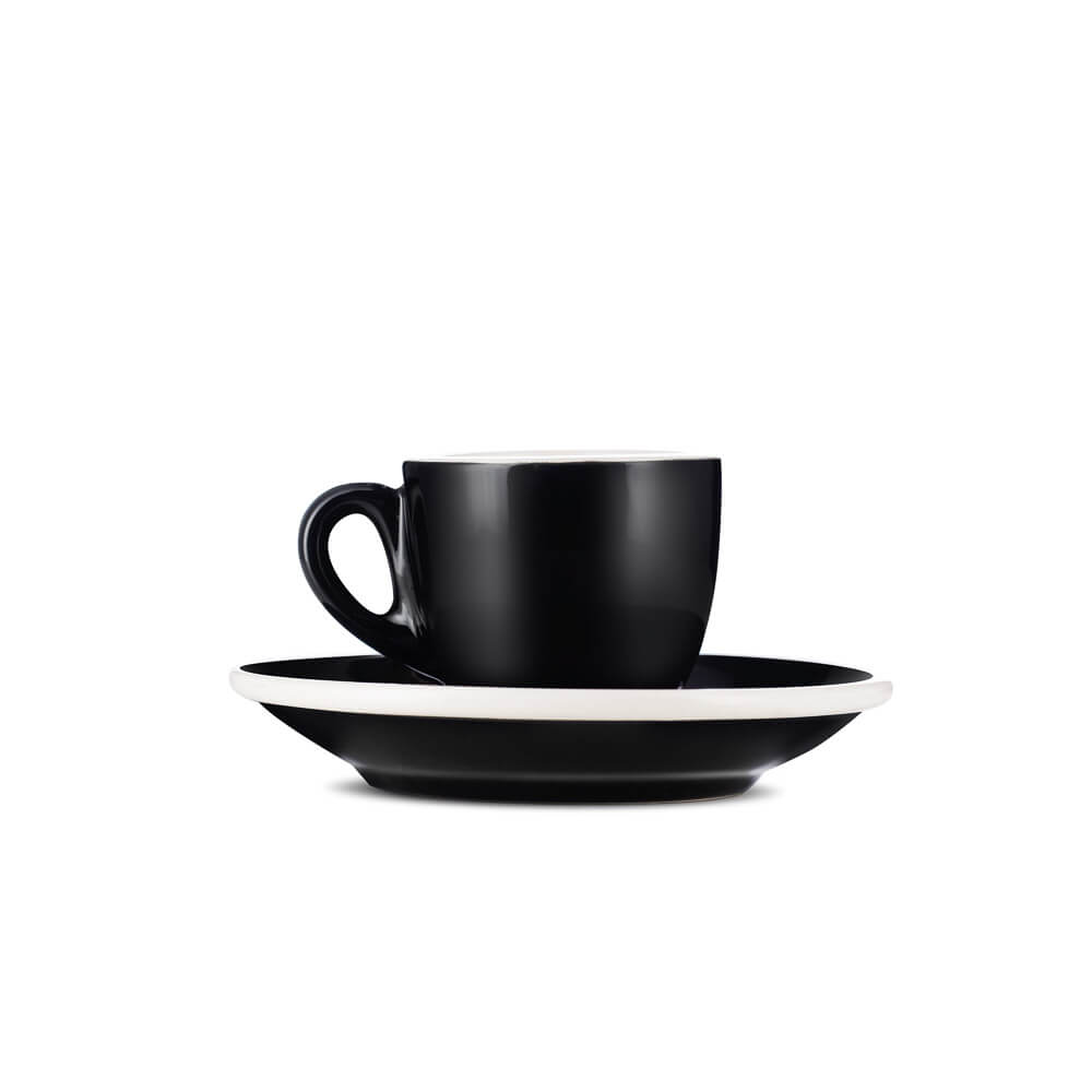 Premium Black Porcelain Espresso Cup & Saucer Set - 2oz/70ml Capacity - Durable Ceramic for Home, Cafe & Restaurant Use - Perfect for Espresso, Cappuccino & Coffee Lovers