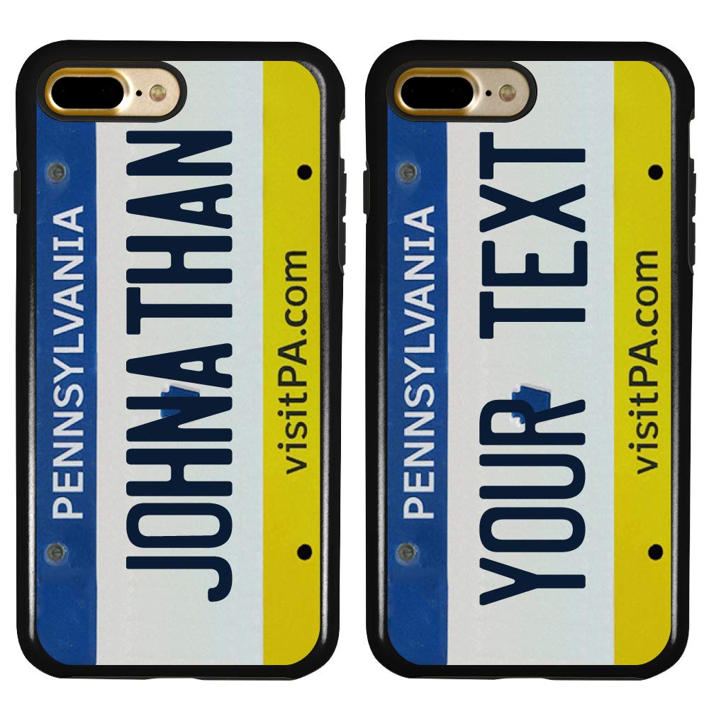 Custom Pennsylvania License Plate iPhone 7 Plus/8 Plus Case - Personalized Protective Hybrid Phone Cover with Guard Dog Design (Black) - Perfect for Pet Lovers & PA State Pride