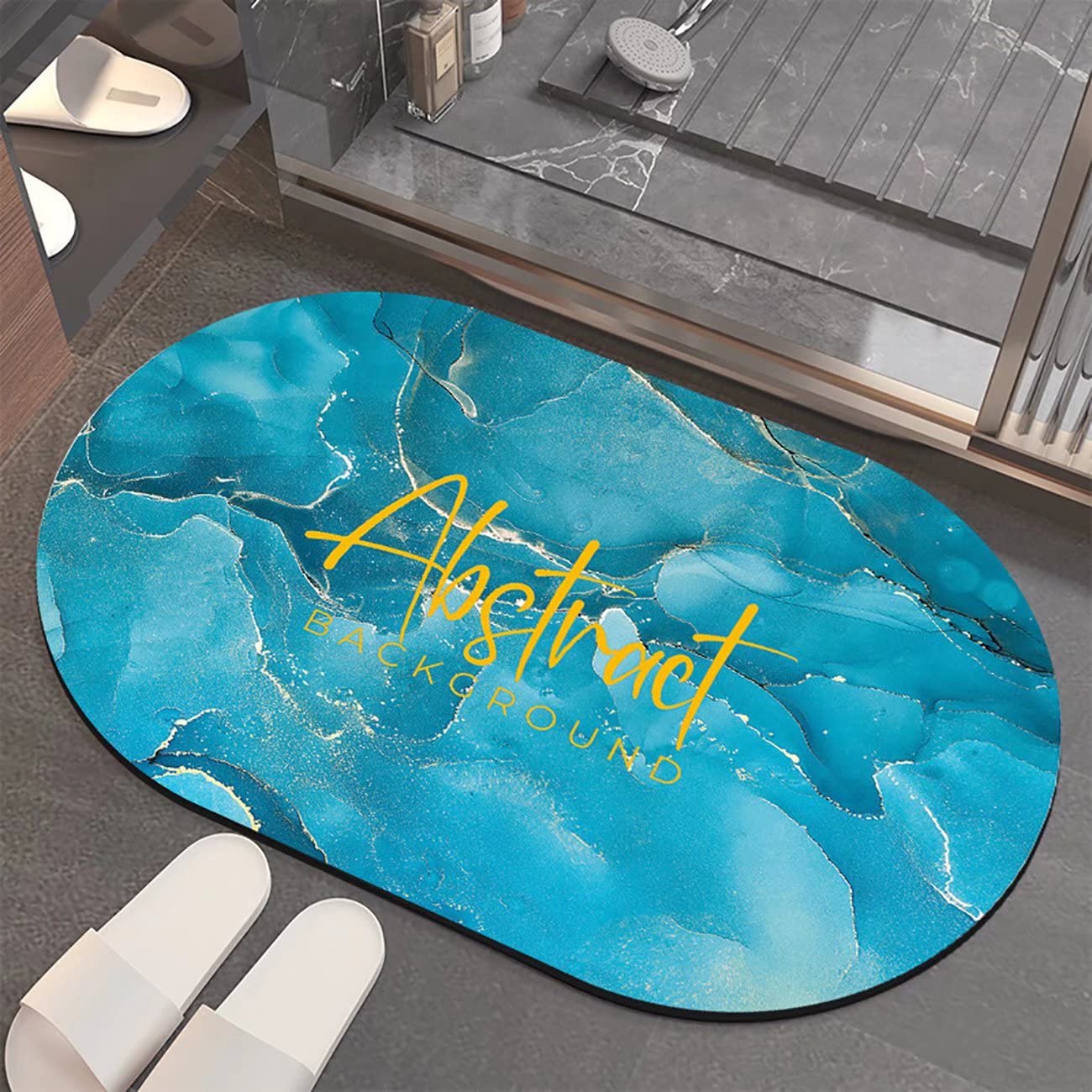 FPYWO Super Absorbent Marble Bath Mat - Quick Dry Non-Slip Rubber Backed Diatomite Bathroom Rug, 20x32 Inch Ocean Blue - Perfect for Shower, Bathtub & Bathroom Floor Safety