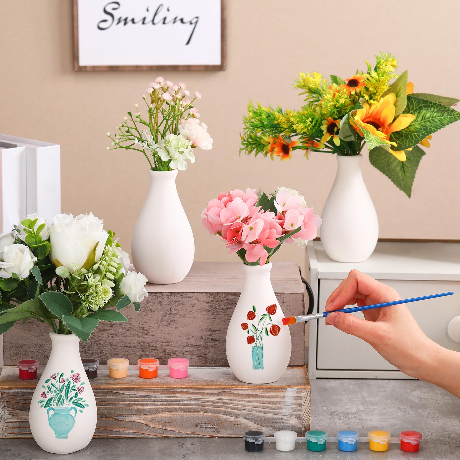 Singhoow 6-Piece DIY Porcelain Vase Painting Kit - White Ceramic Vases with Art Supplies for Adults, Valentine's Day Decor & Home Crafting Projects | Perfect for Relaxation, Gift Giving & Creative Decor