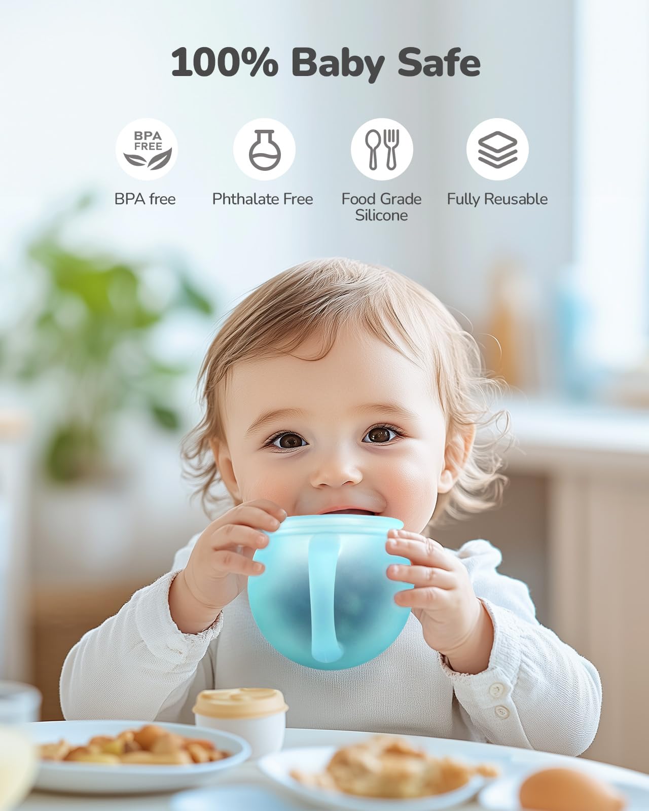 Spill-Proof Silicone Snack Cups for Toddlers - BPA-Free Baby Snack Containers for Travel & On-the-Go (2-Pack) - Perfect for Car Rides, Airplane Trips, and Playdates