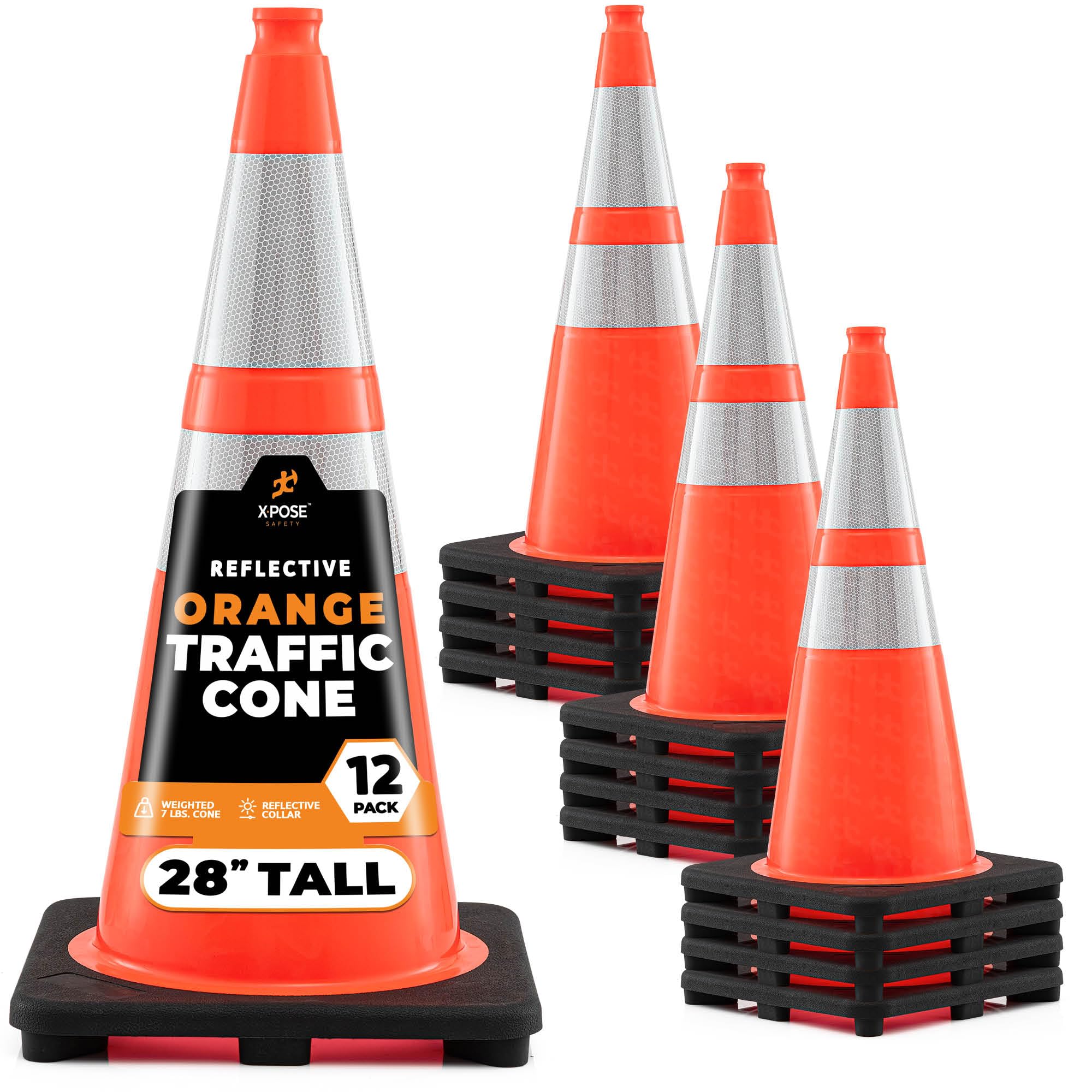Xpose Safety 28 Inch Orange Traffic Cones with 6