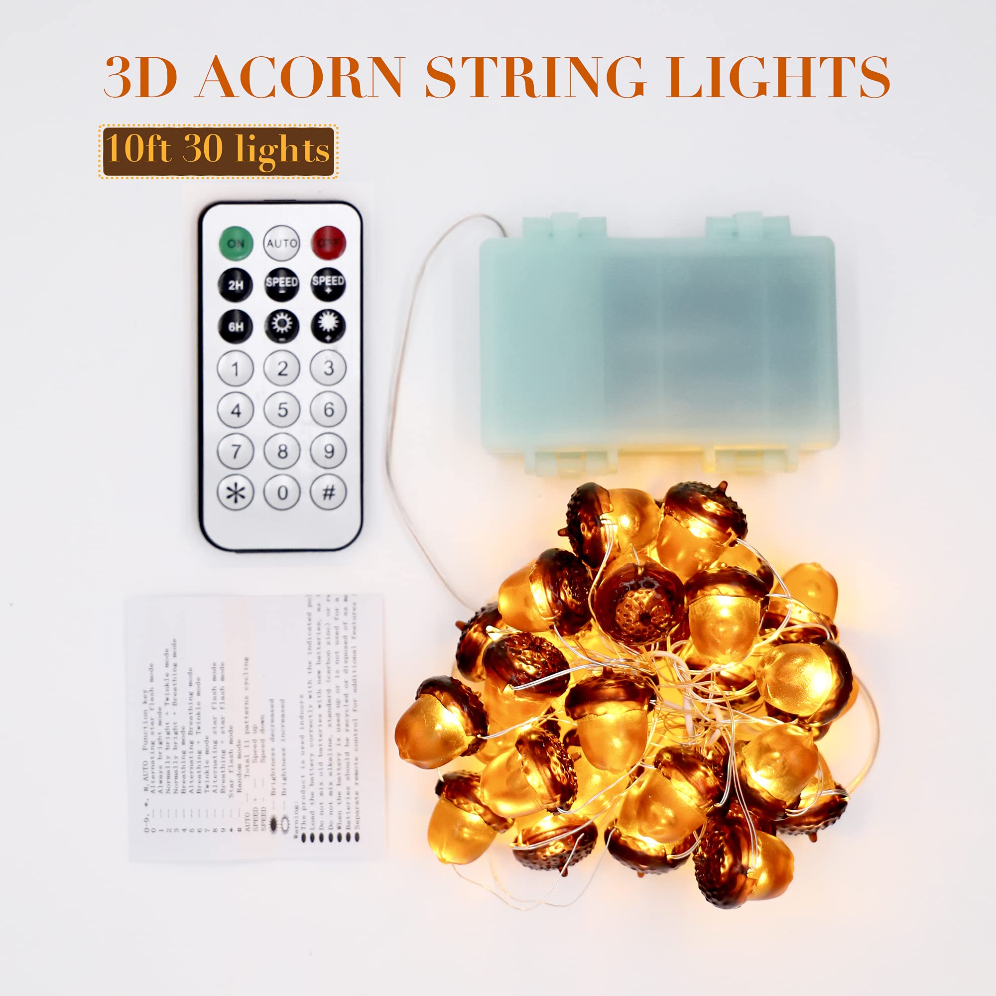 Fall Fairy Lights - Battery Operated String Lights for Thanksgiving & Indoor Decor (Acorn) - Perfect for Home & Party
