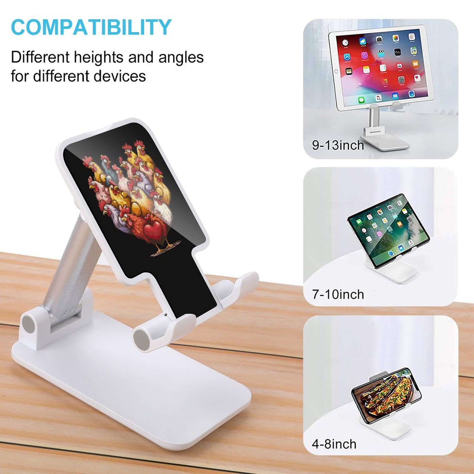 Love Chickens Heart Cell Phone Stand - Foldable & Adjustable Phone Holder for Desk, Table, Office, Home - Cute Chicken-Themed Accessory for iPhone, Samsung, iPad