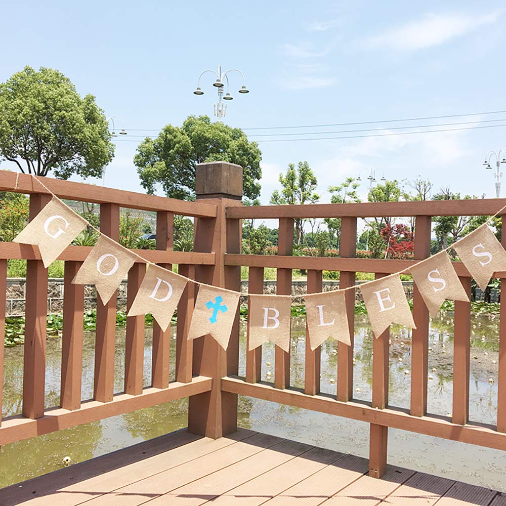 CHRORINE God Bless Banner - Blue Baptism & First Communion Decorations for Boys, Confirmation Party Supplies | Perfect for Church Events, Baptism Celebrations & Religious Gatherings