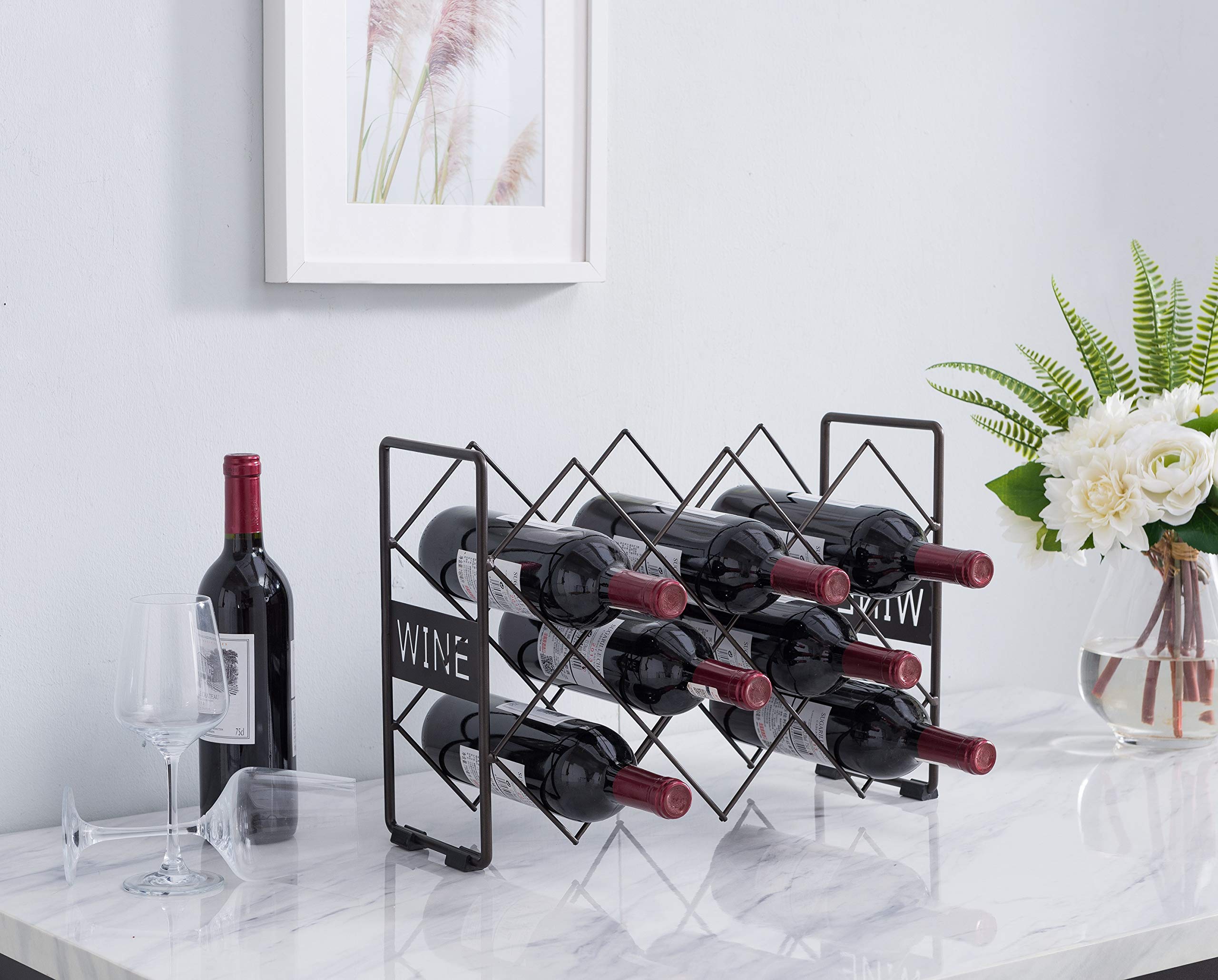 Kings Brand Furniture - Countertop Tabletop Wine Rack, Wine Bottle Storage Holder Stand for Home Kitchen & Bar - Pewter - No Assembly Required - Perfect for Entertaining, Dining Rooms & Small Spaces