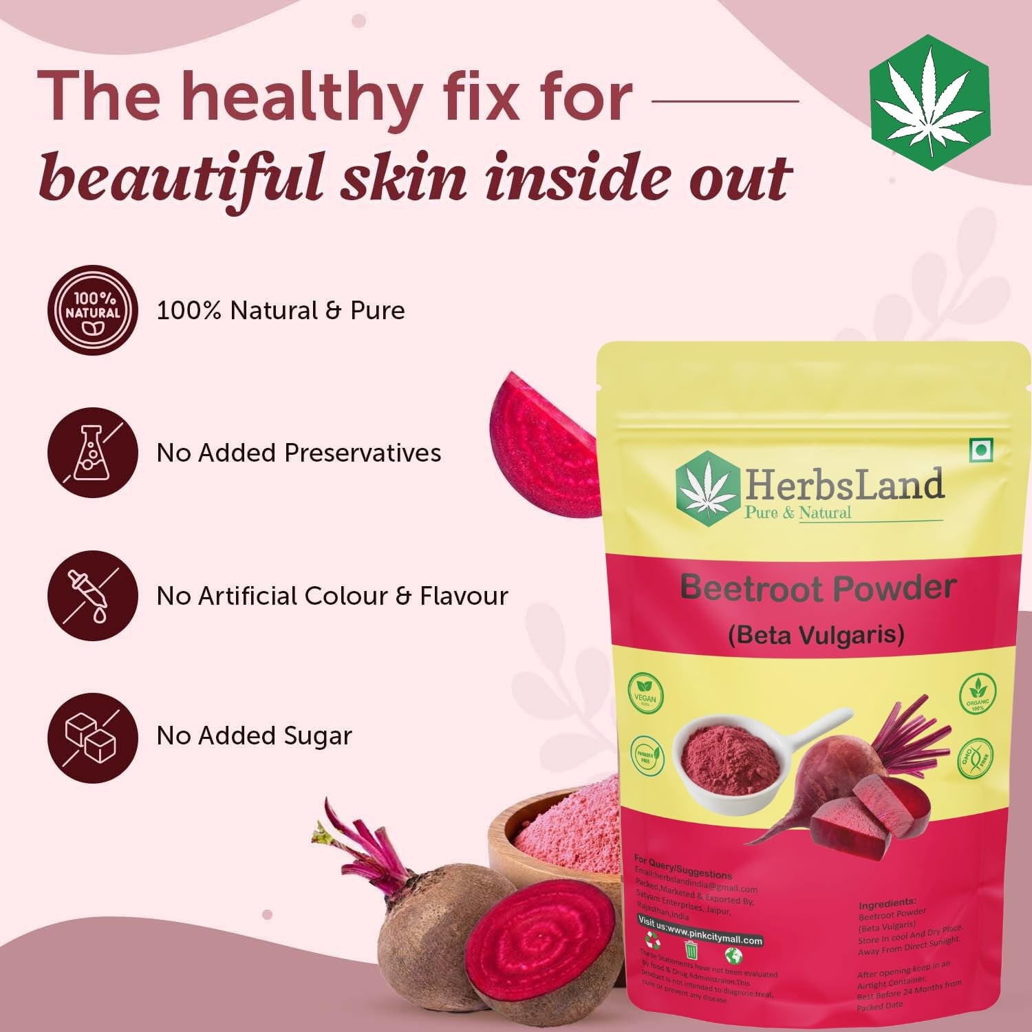 HerbsLand® 100% Natural Beetroot Powder & Red Lentil (Masoor Dal) Face Pack - Organic Superfood for Glowing Skin & Anti-Aging Care (100g Each) | DIY Facial Mask for Dry, Oily & Acne-Prone Skin